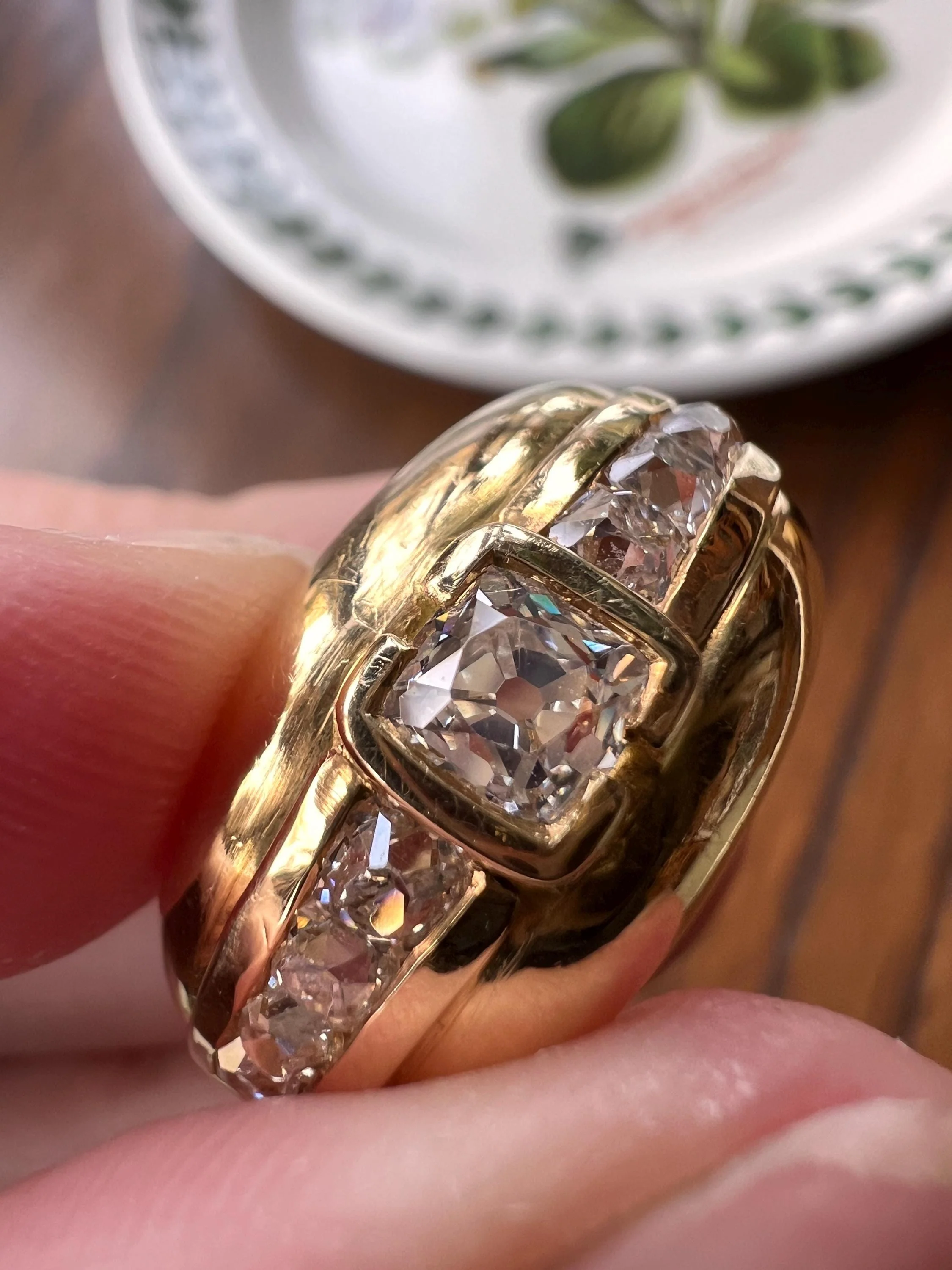 Chunky PERUZZI & Old Mine Cut Antique 1 Carat DIAMOND Gypsy Line Ring 9.6g 18k Gold HEAVY Vintage Setting Stacker 11mm Wide Band French - Image 5