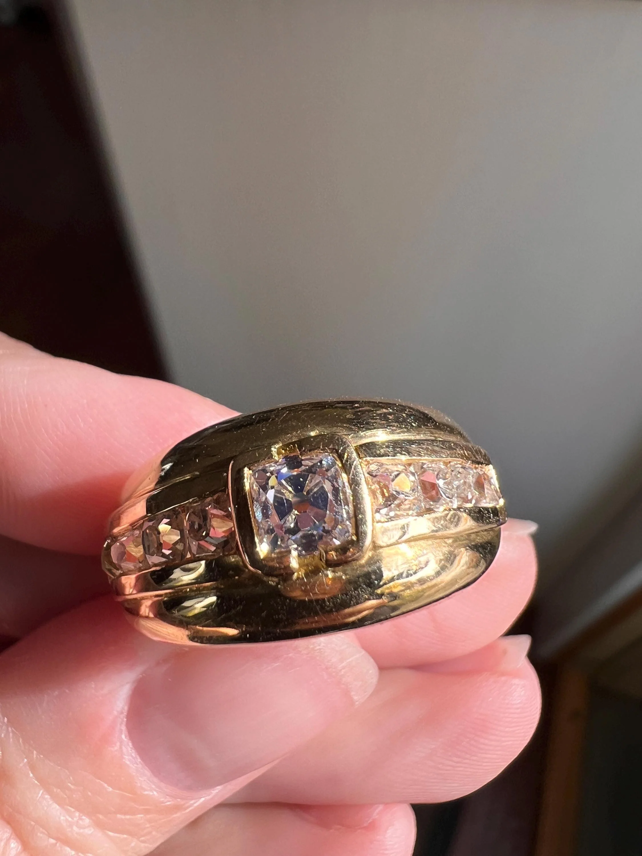 Chunky PERUZZI & Old Mine Cut Antique 1 Carat DIAMOND Gypsy Line Ring 9.6g 18k Gold HEAVY Vintage Setting Stacker 11mm Wide Band French - Image 8