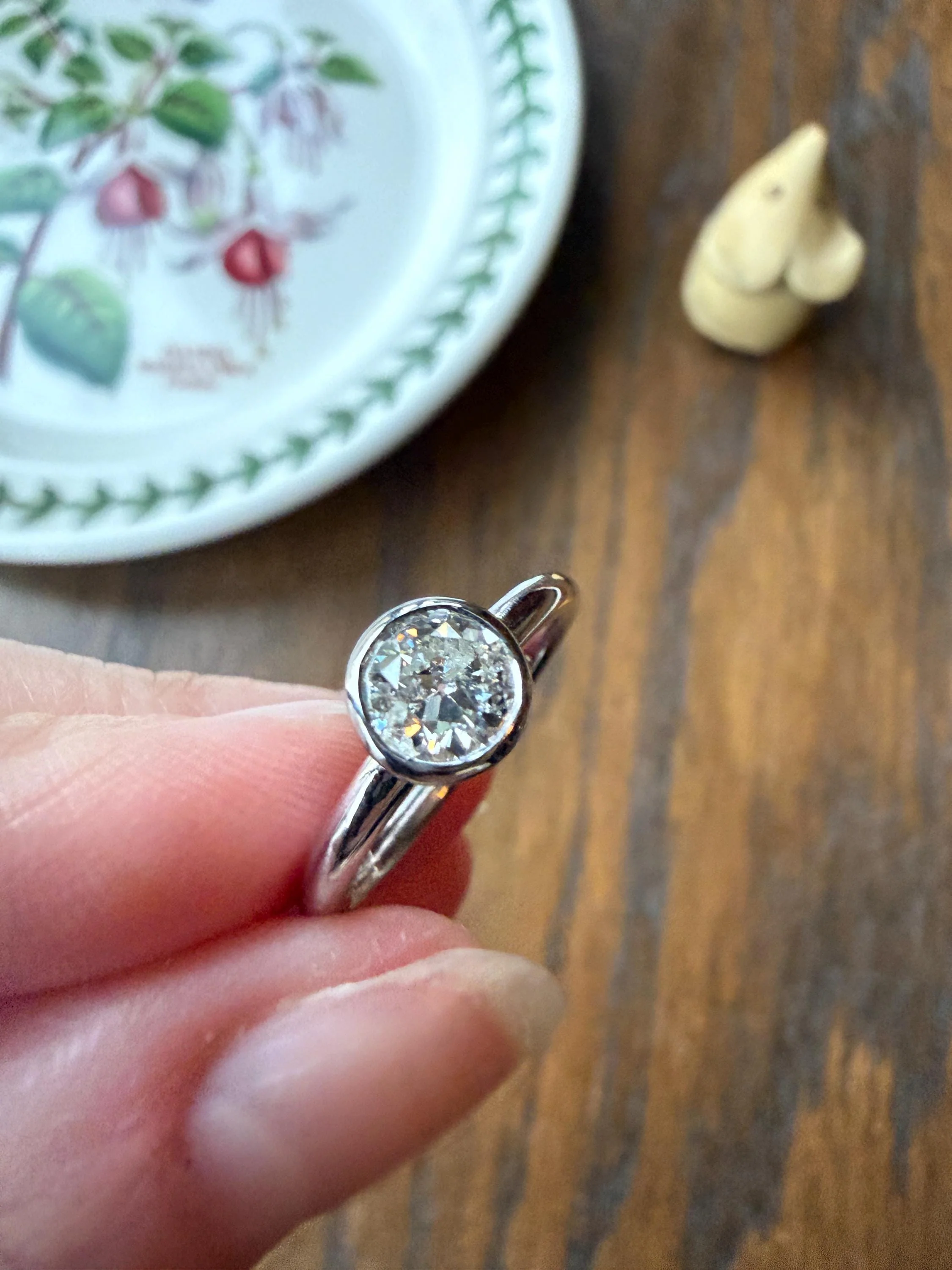 Chunky Vintage 0.9 Carat Old European Cut DIAMOND Bezel Set Ring Art Deco Stacker Donut Band 18k White Gold Solitaire Geometric Engagement - Image 14