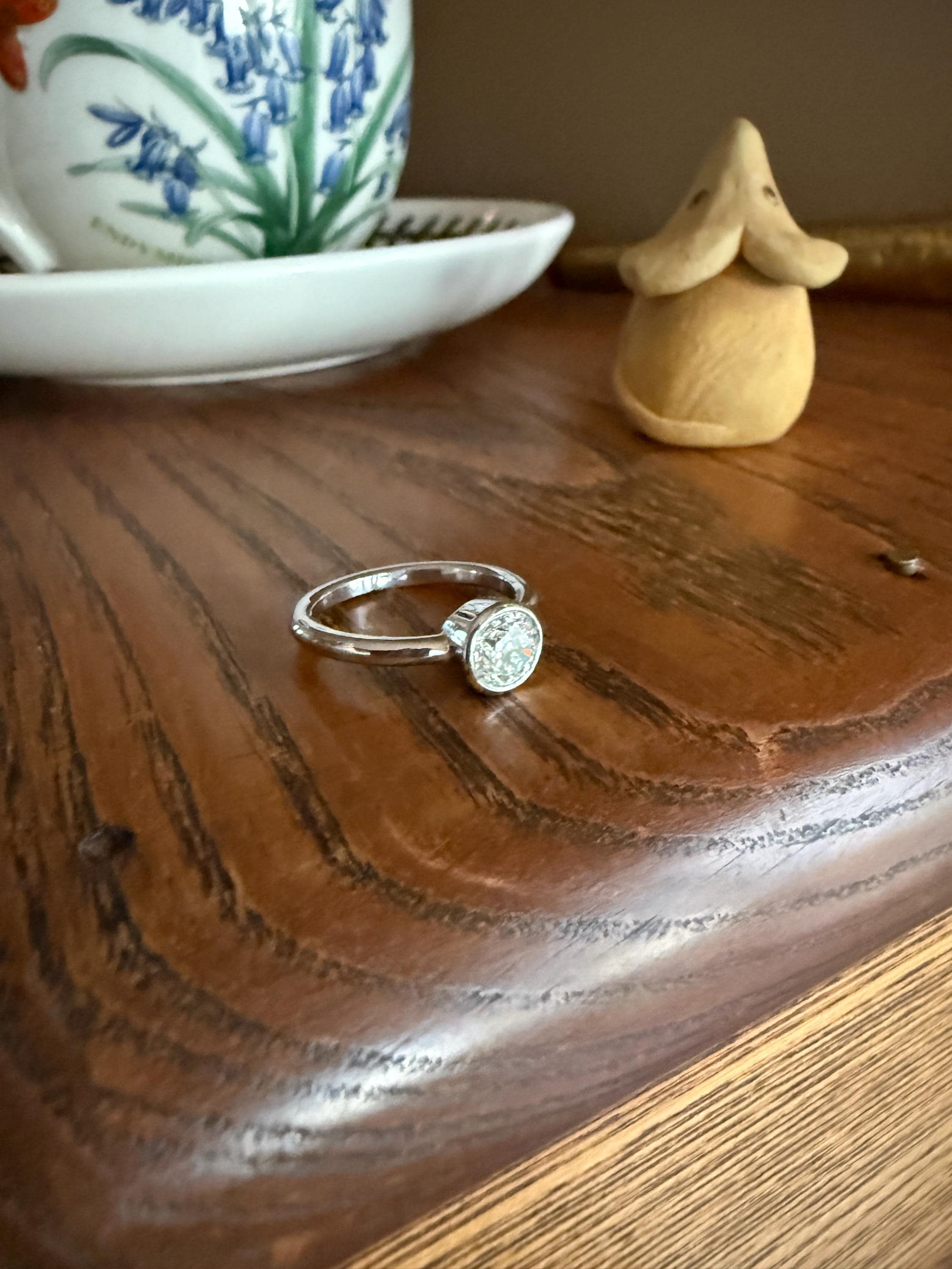 Chunky Vintage 0.9 Carat Old European Cut DIAMOND Bezel Set Ring Art Deco Stacker Donut Band 18k White Gold Solitaire Geometric Engagement - Image 6