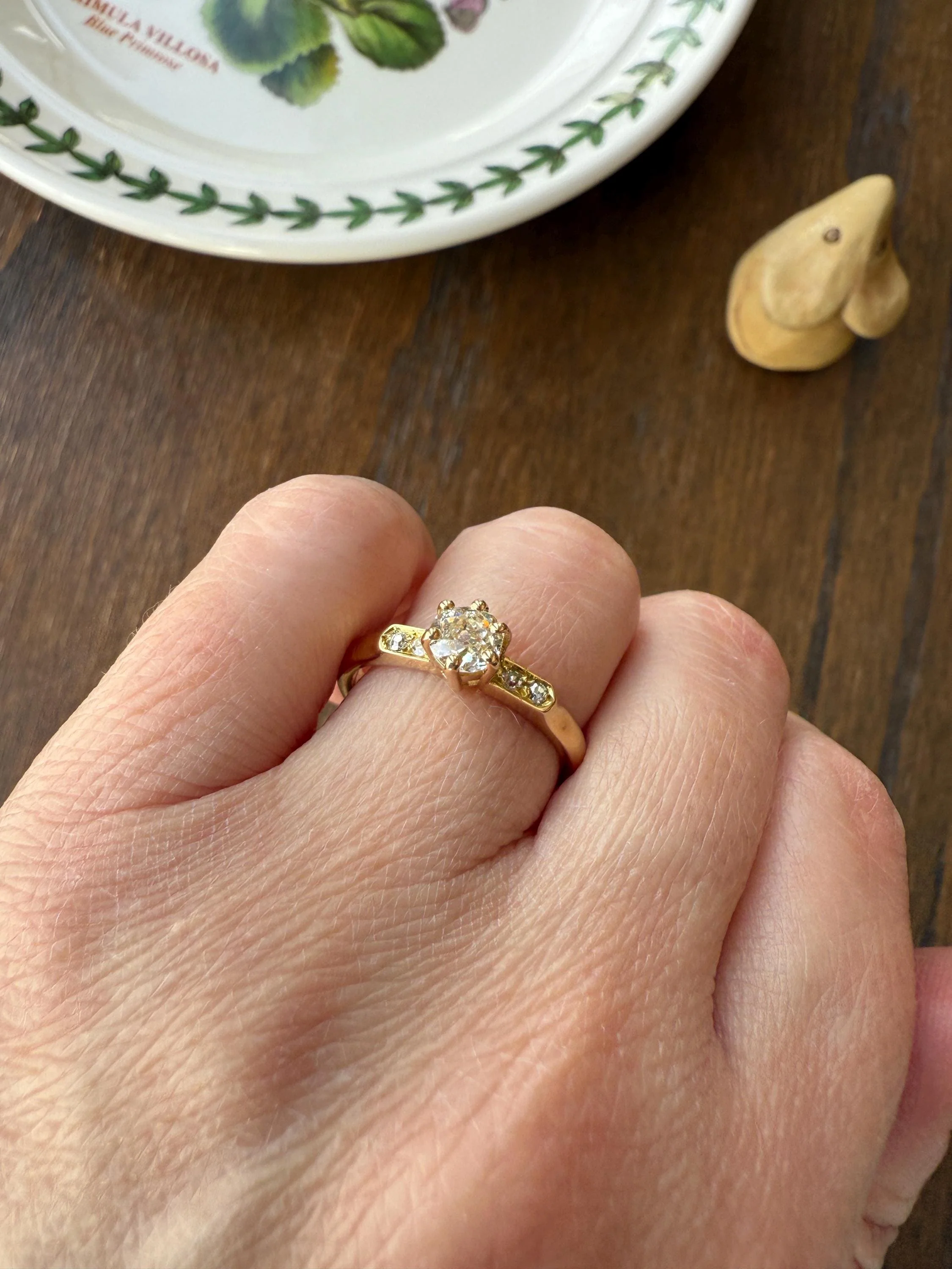 Classic Antique .6 Carat Old Mine Cut Diamond Solitaire & Accents 18k Gold French Victorian Engagement Ring Band Minimalist Stacker OMC - Image 10