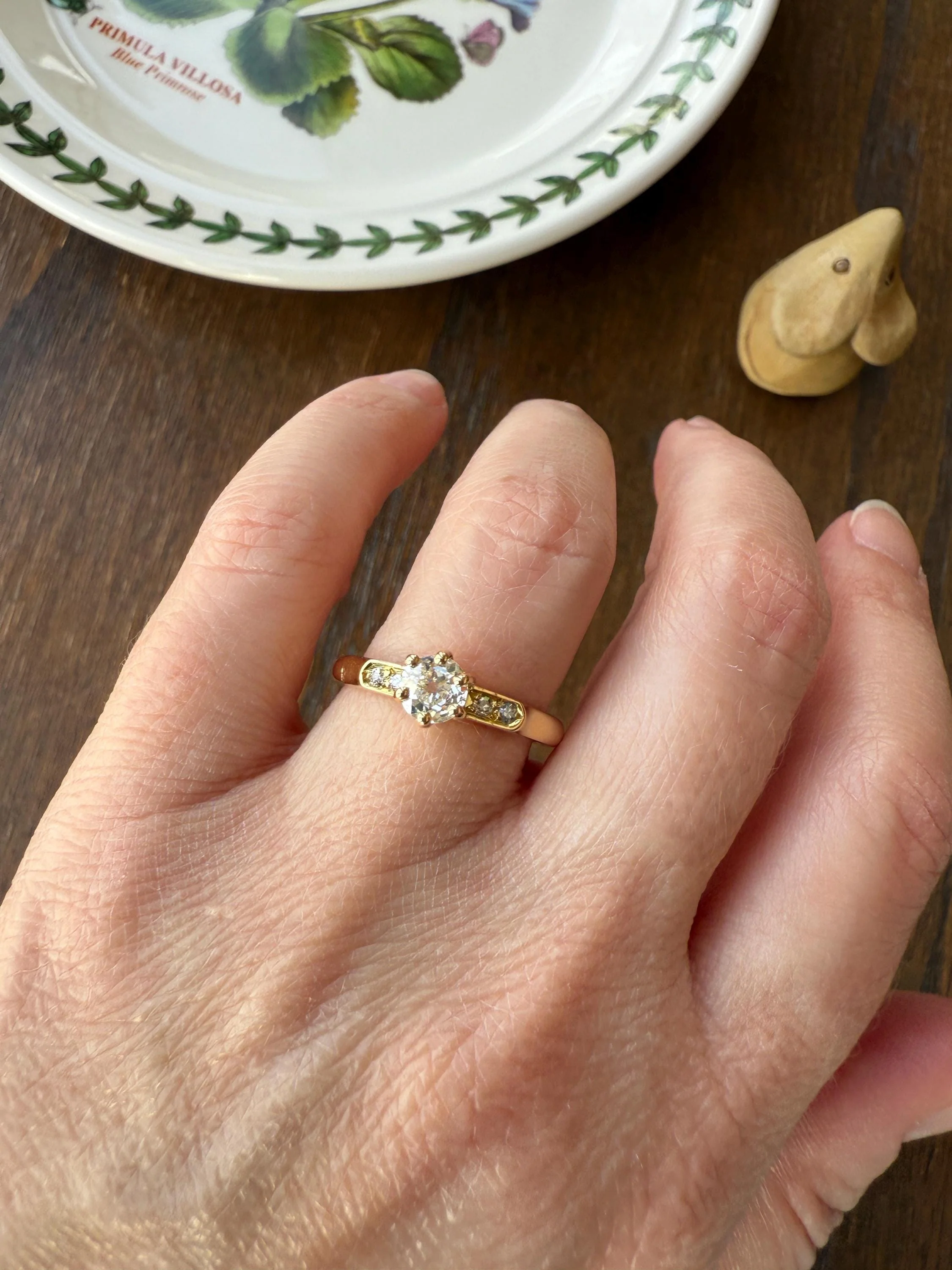 Classic Antique .6 Carat Old Mine Cut Diamond Solitaire & Accents 18k Gold French Victorian Engagement Ring Band Minimalist Stacker OMC - Image 12