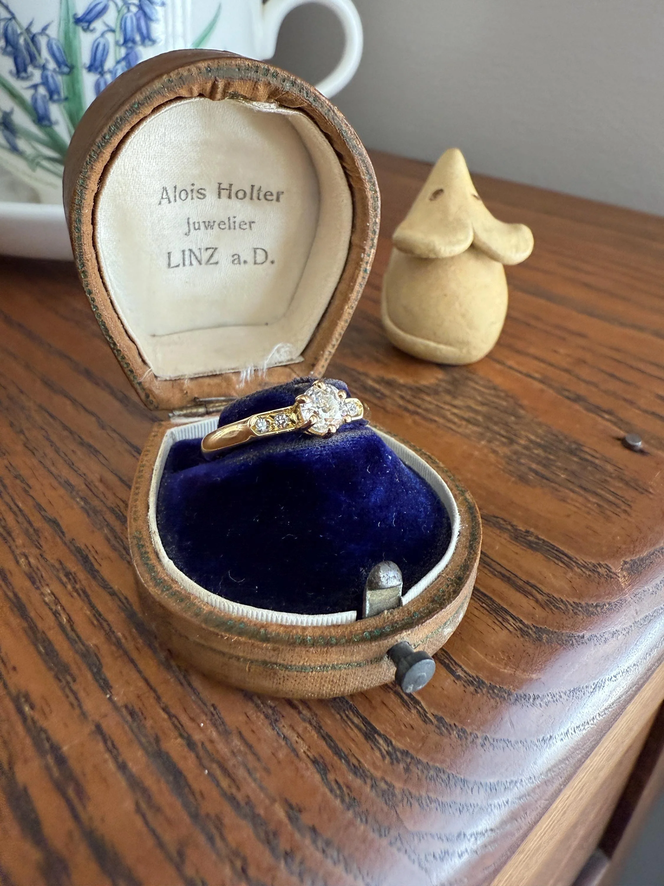 Classic Antique .6 Carat Old Mine Cut Diamond Solitaire & Accents 18k Gold French Victorian Engagement Ring Band Minimalist Stacker OMC - Image 15