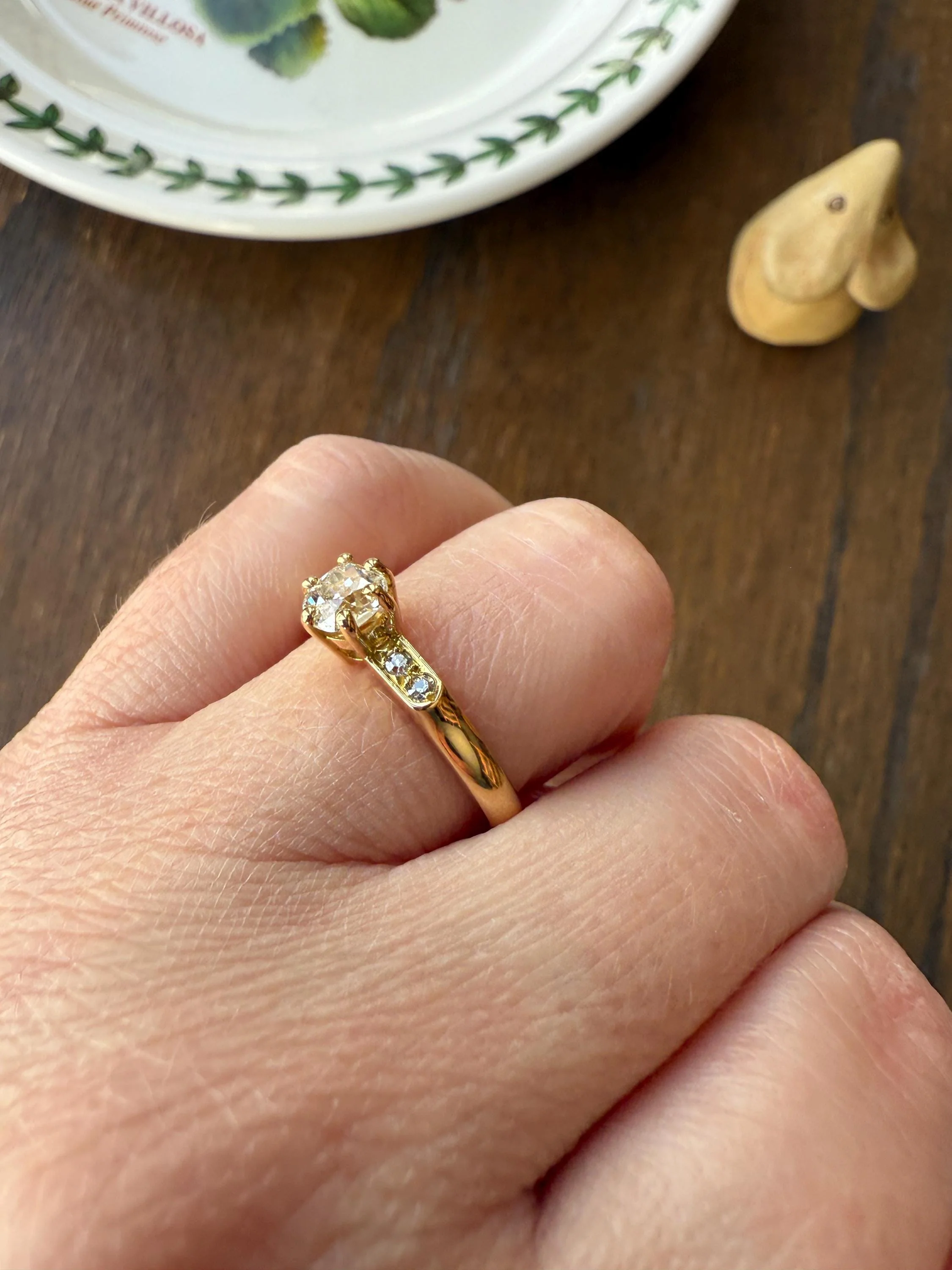 Classic Antique .6 Carat Old Mine Cut Diamond Solitaire & Accents 18k Gold French Victorian Engagement Ring Band Minimalist Stacker OMC - Image 16