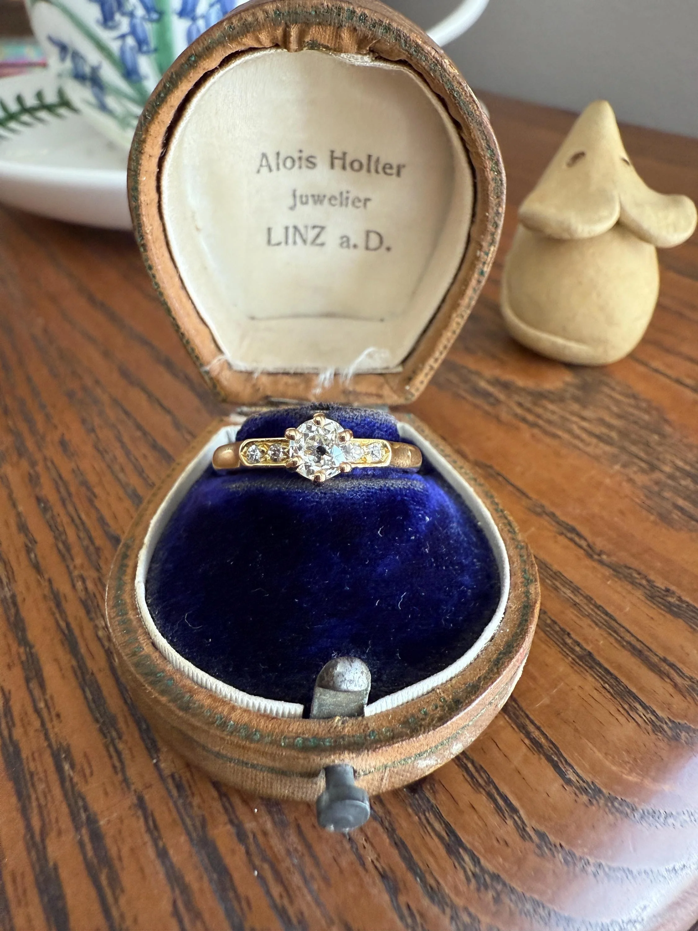 Classic Antique .6 Carat Old Mine Cut Diamond Solitaire & Accents 18k Gold French Victorian Engagement Ring Band Minimalist Stacker OMC - Image 19