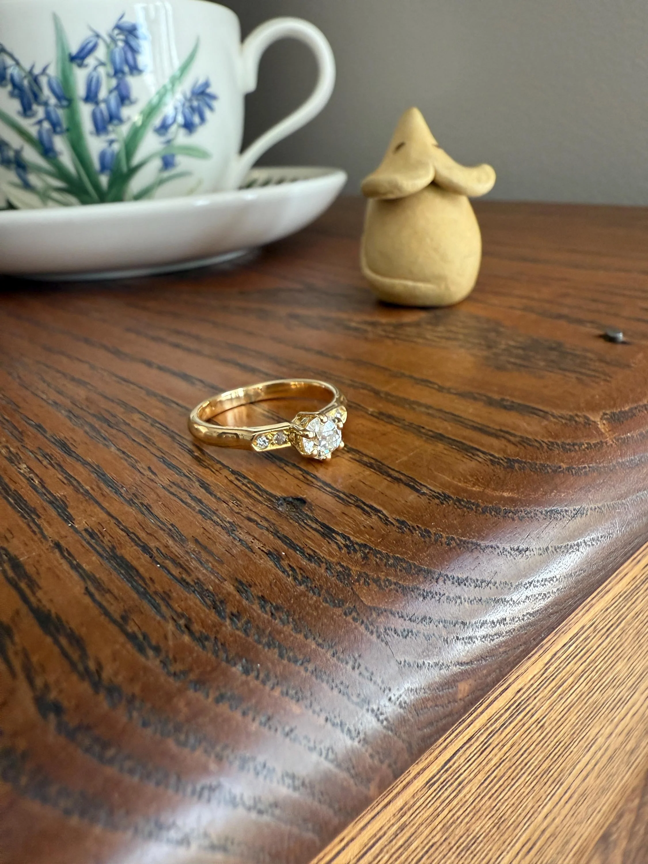 Classic Antique .6 Carat Old Mine Cut Diamond Solitaire & Accents 18k Gold French Victorian Engagement Ring Band Minimalist Stacker OMC - Image 4