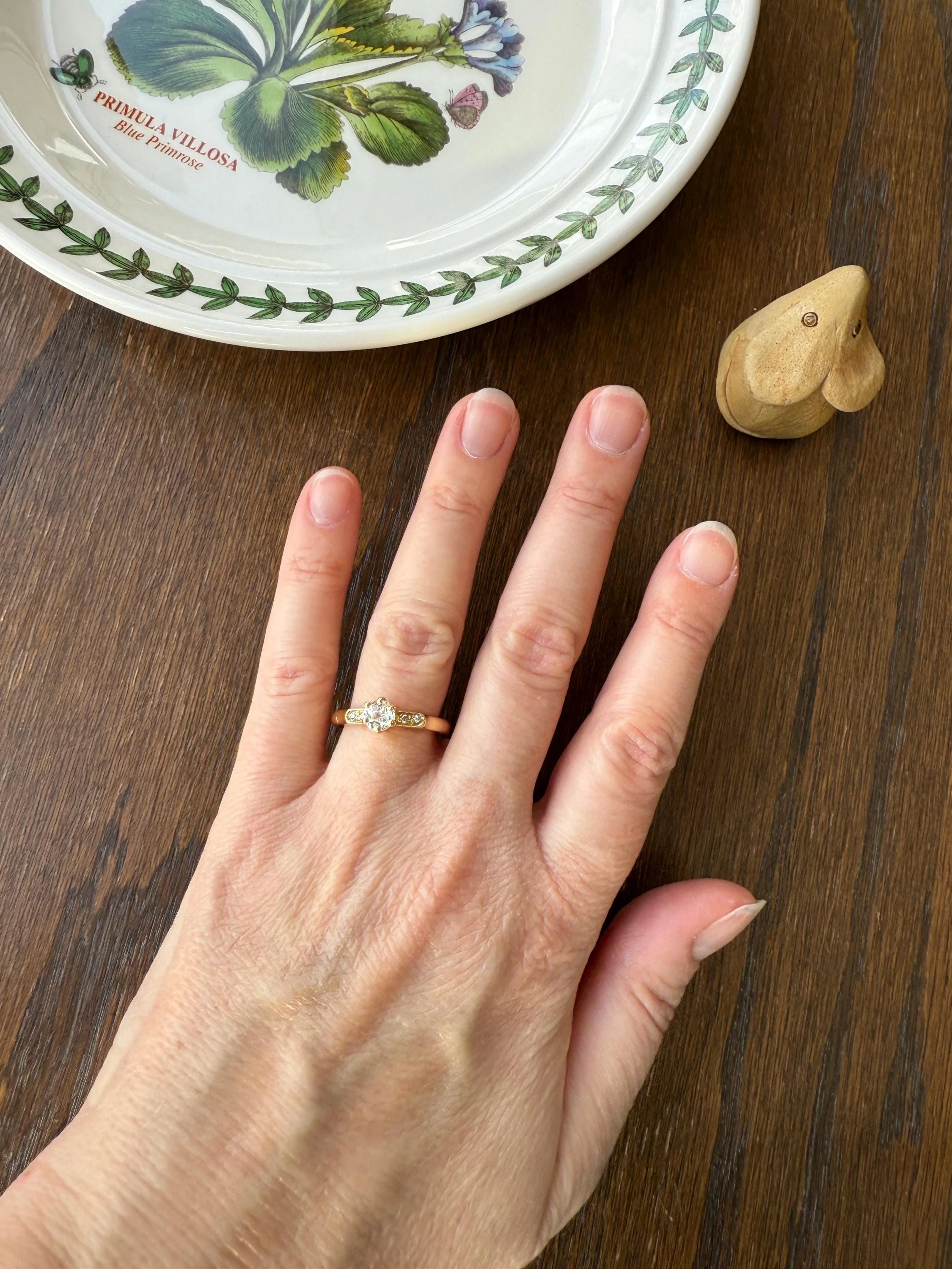 Classic Antique .6 Carat Old Mine Cut Diamond Solitaire & Accents 18k Gold French Victorian Engagement Ring Band Minimalist Stacker OMC - Image 9