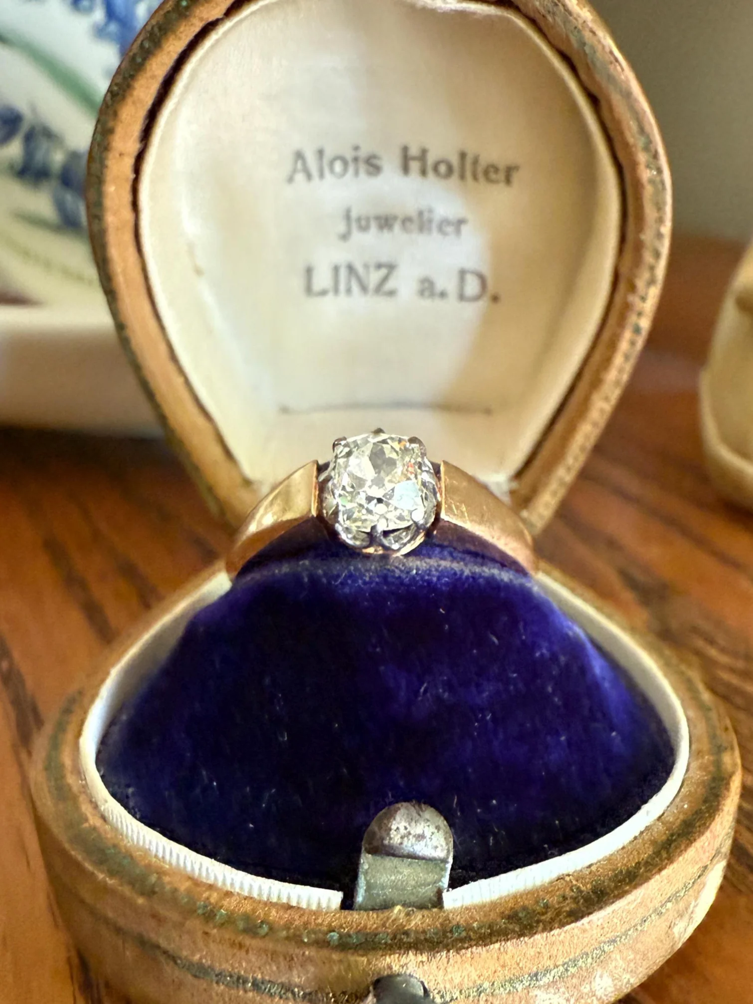 Classic Antique .75 Carat Eye Clean Old Mine Cut Diamond 18k Rosy Gold French Victorian Engagement Ring Solitaire Band Stacker