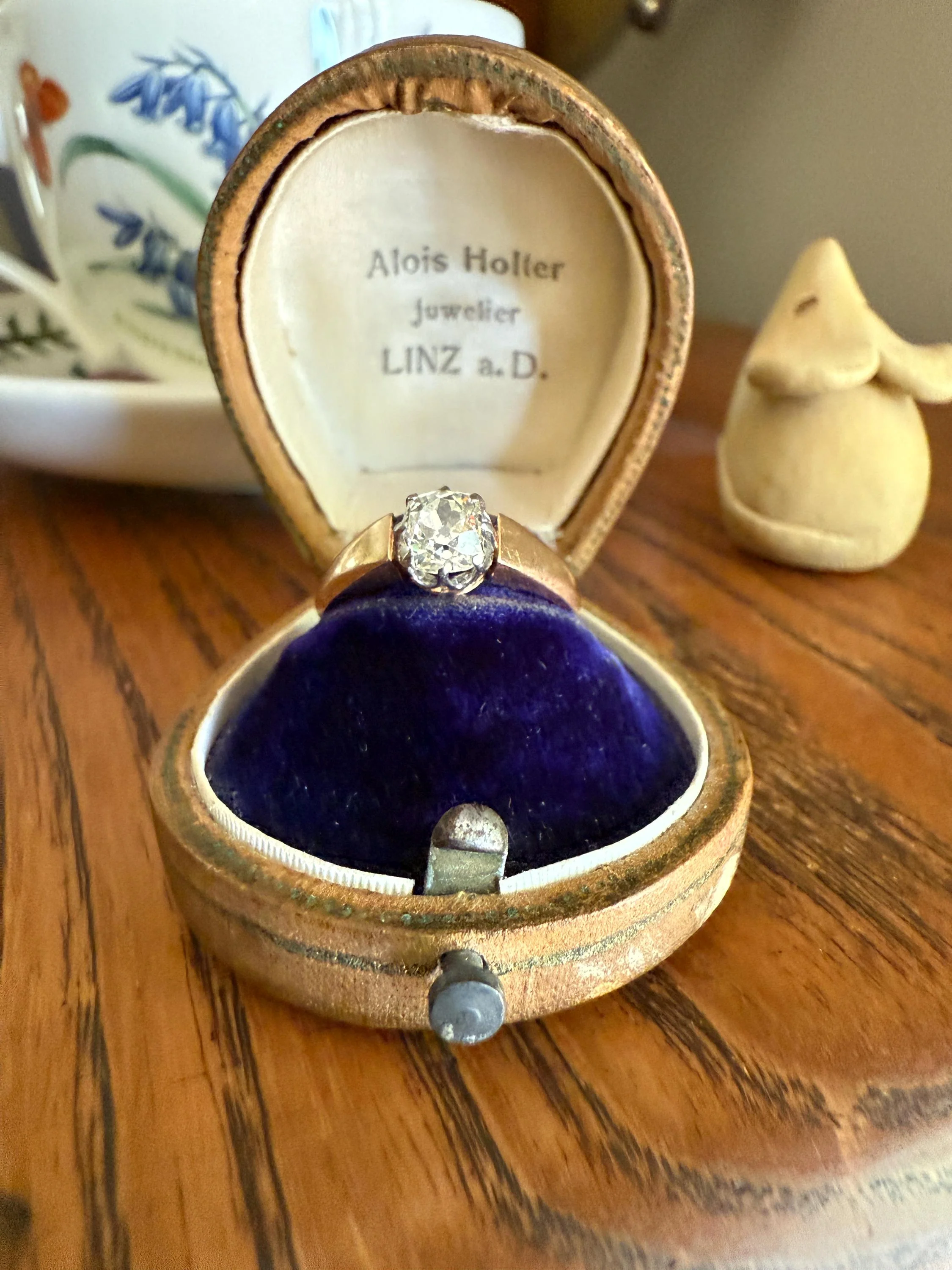 Classic Antique .75 Carat Eye Clean Old Mine Cut Diamond 18k Rosy Gold French Victorian Engagement Ring Solitaire Band Stacker - Image 11