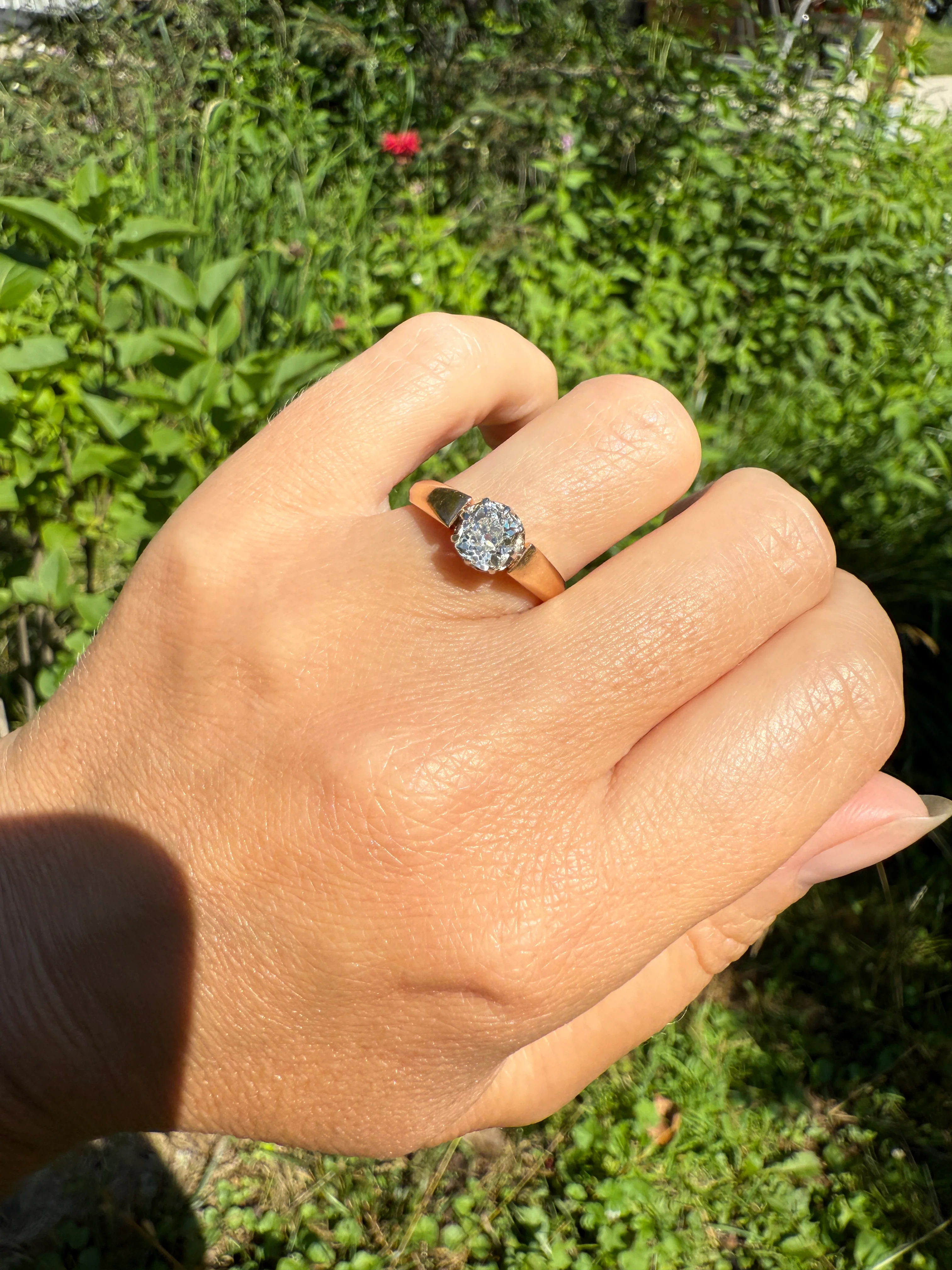 Classic Antique .75 Carat Eye Clean Old Mine Cut Diamond 18k Rosy Gold French Victorian Engagement Ring Solitaire Band Stacker - Image 13