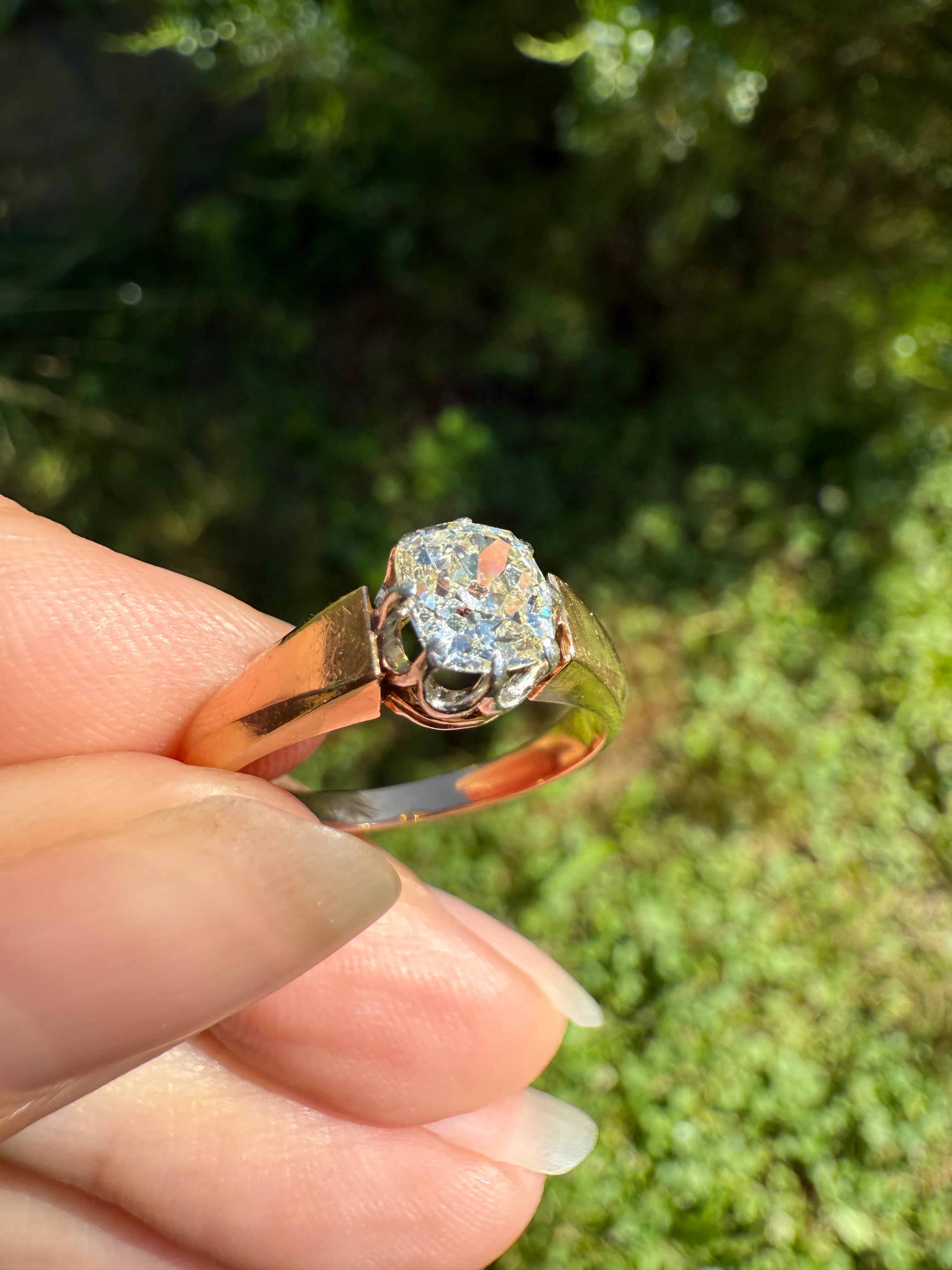 Classic Antique .75 Carat Eye Clean Old Mine Cut Diamond 18k Rosy Gold French Victorian Engagement Ring Solitaire Band Stacker - Image 14