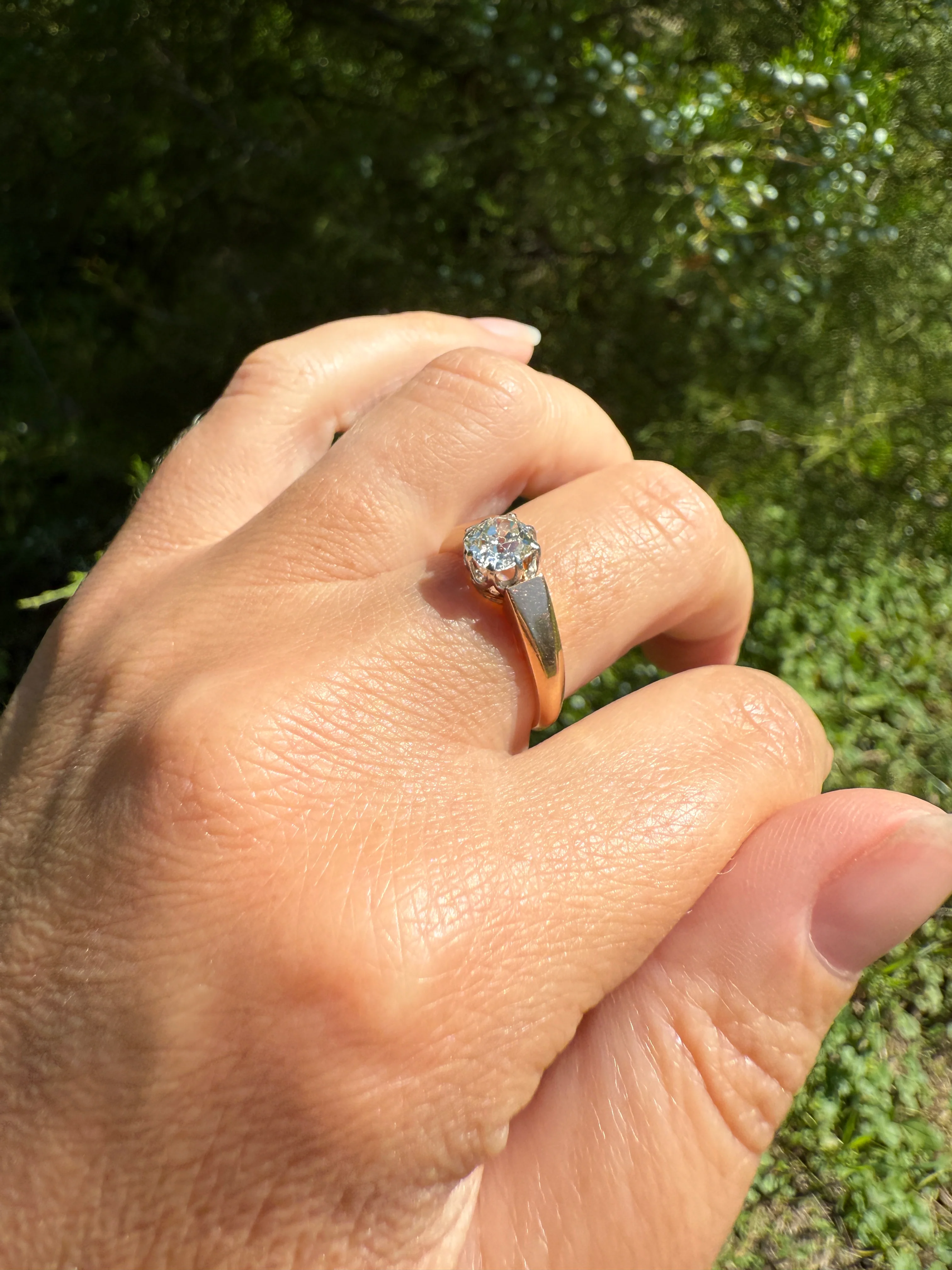 Classic Antique .75 Carat Eye Clean Old Mine Cut Diamond 18k Rosy Gold French Victorian Engagement Ring Solitaire Band Stacker - Image 17