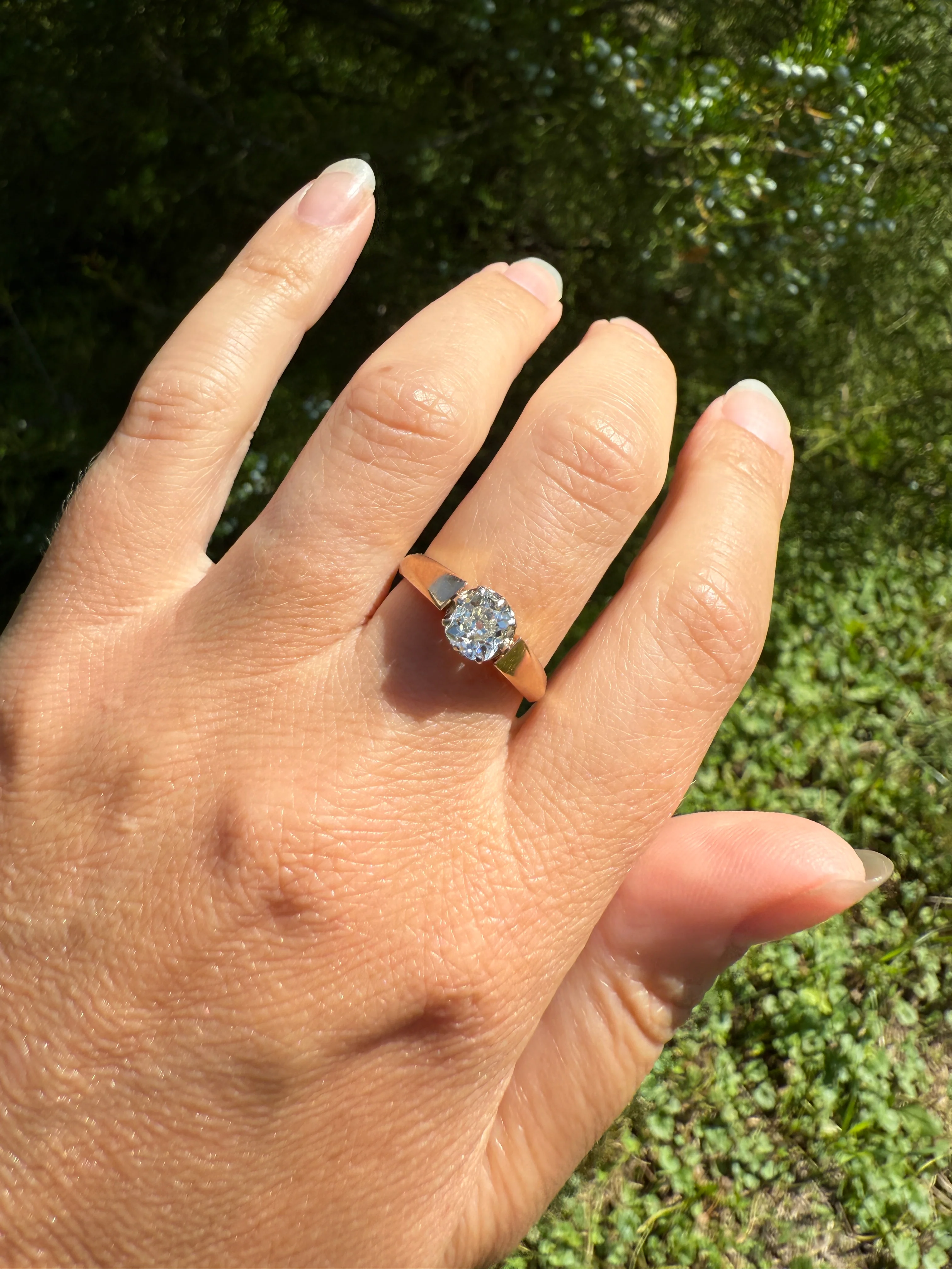 Classic Antique .75 Carat Eye Clean Old Mine Cut Diamond 18k Rosy Gold French Victorian Engagement Ring Solitaire Band Stacker - Image 18