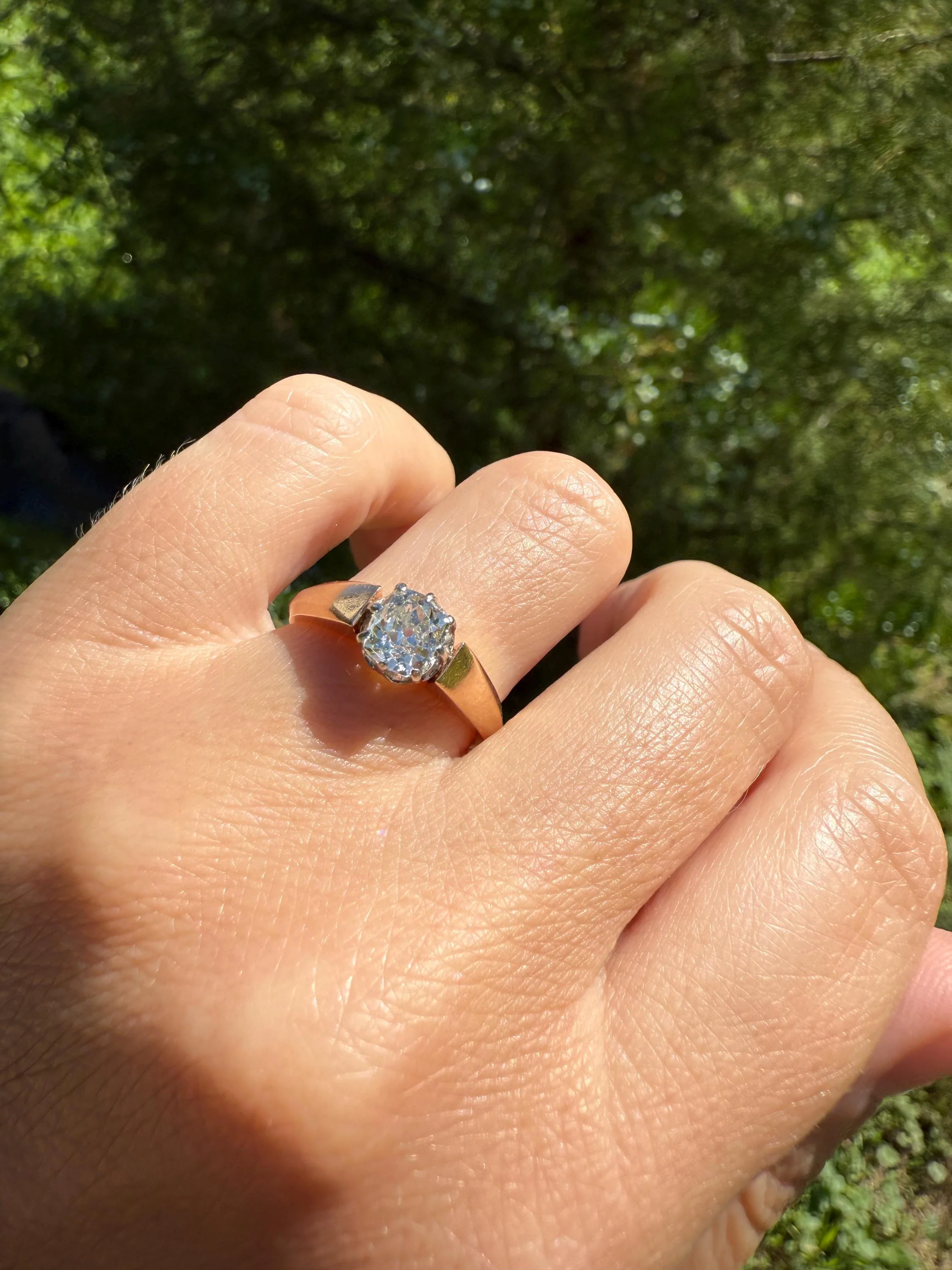 Classic Antique .75 Carat Eye Clean Old Mine Cut Diamond 18k Rosy Gold French Victorian Engagement Ring Solitaire Band Stacker - Image 2