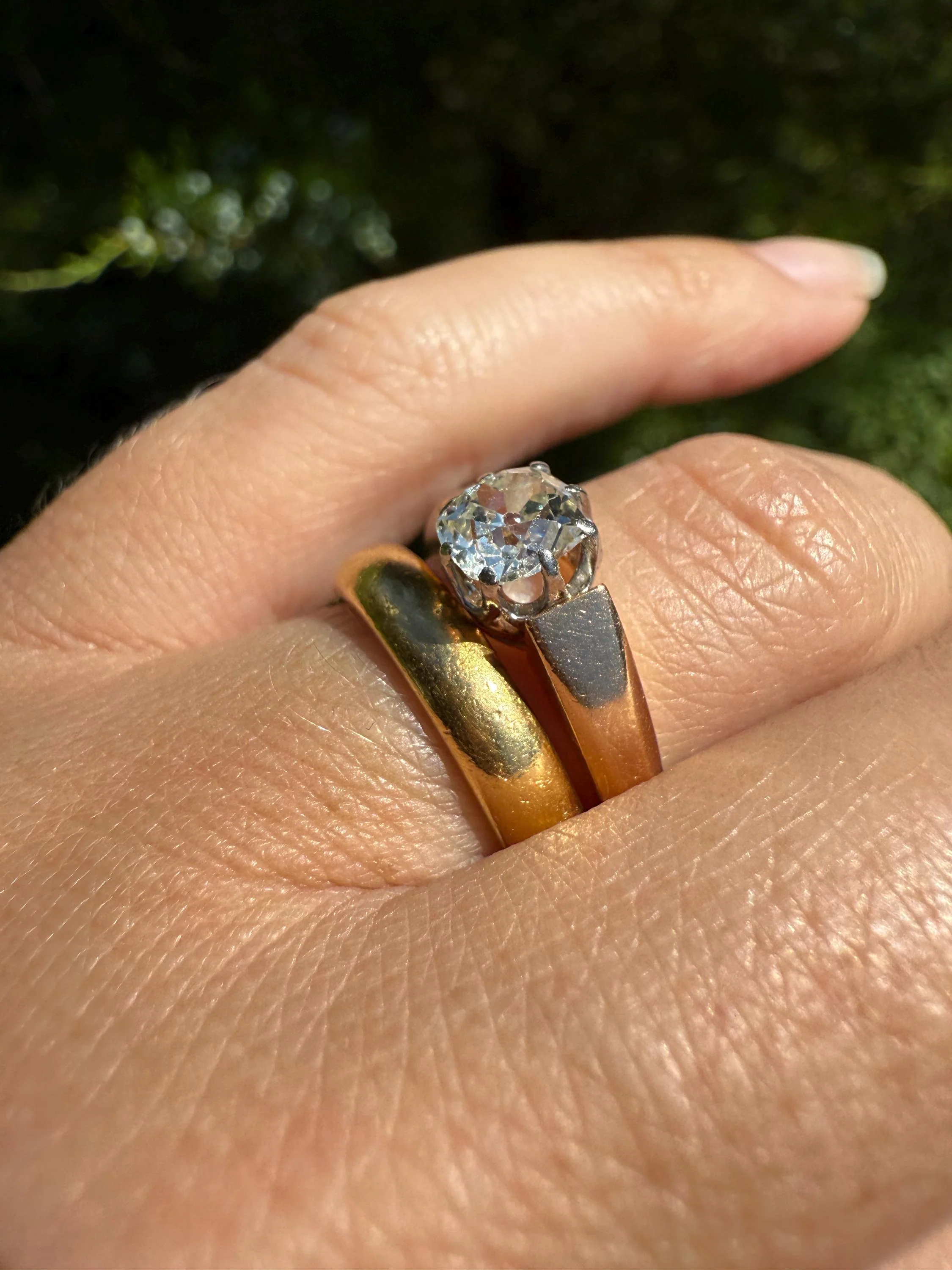 Classic Antique .75 Carat Eye Clean Old Mine Cut Diamond 18k Rosy Gold French Victorian Engagement Ring Solitaire Band Stacker - Image 3