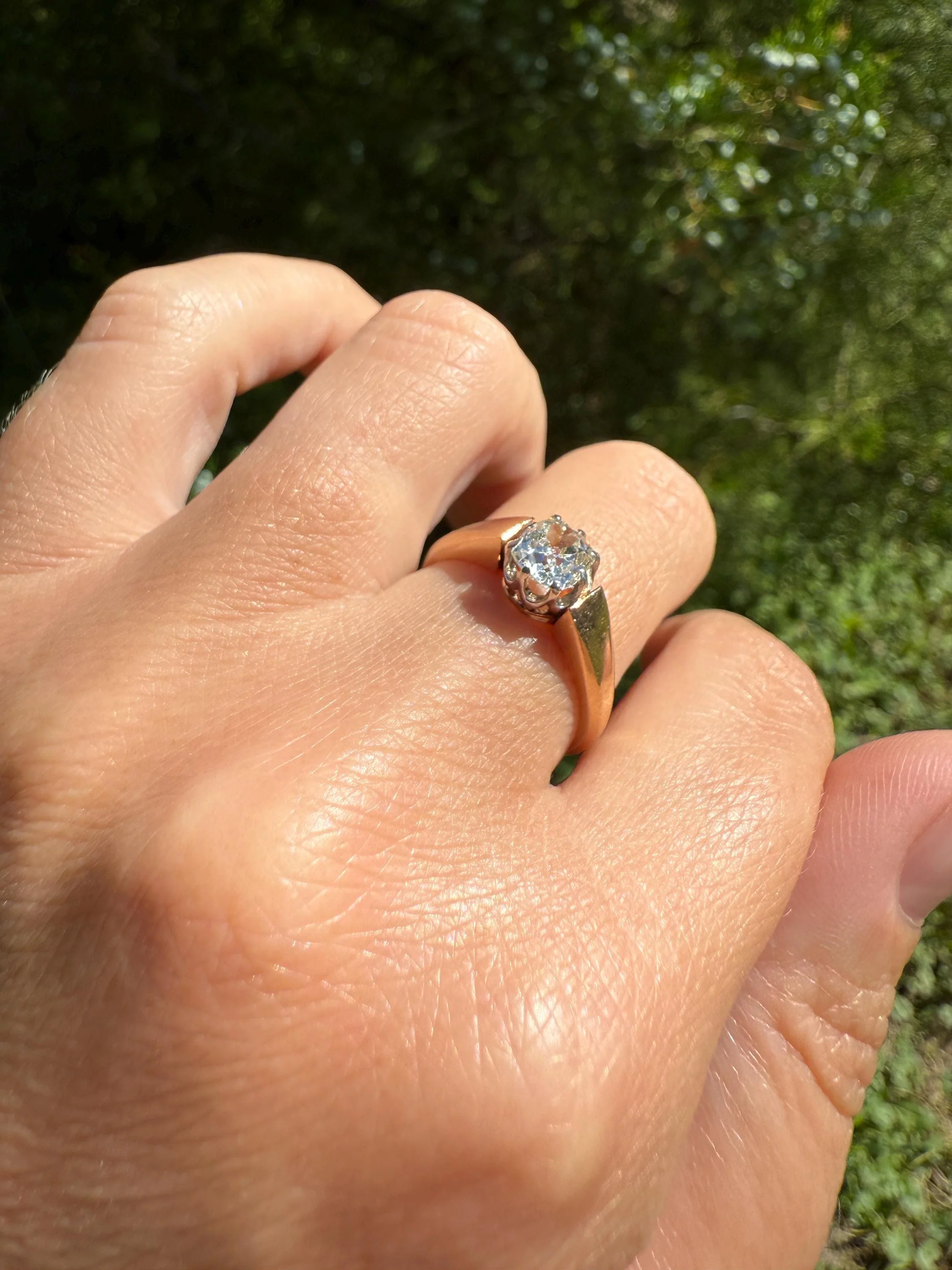 Classic Antique .75 Carat Eye Clean Old Mine Cut Diamond 18k Rosy Gold French Victorian Engagement Ring Solitaire Band Stacker - Image 5