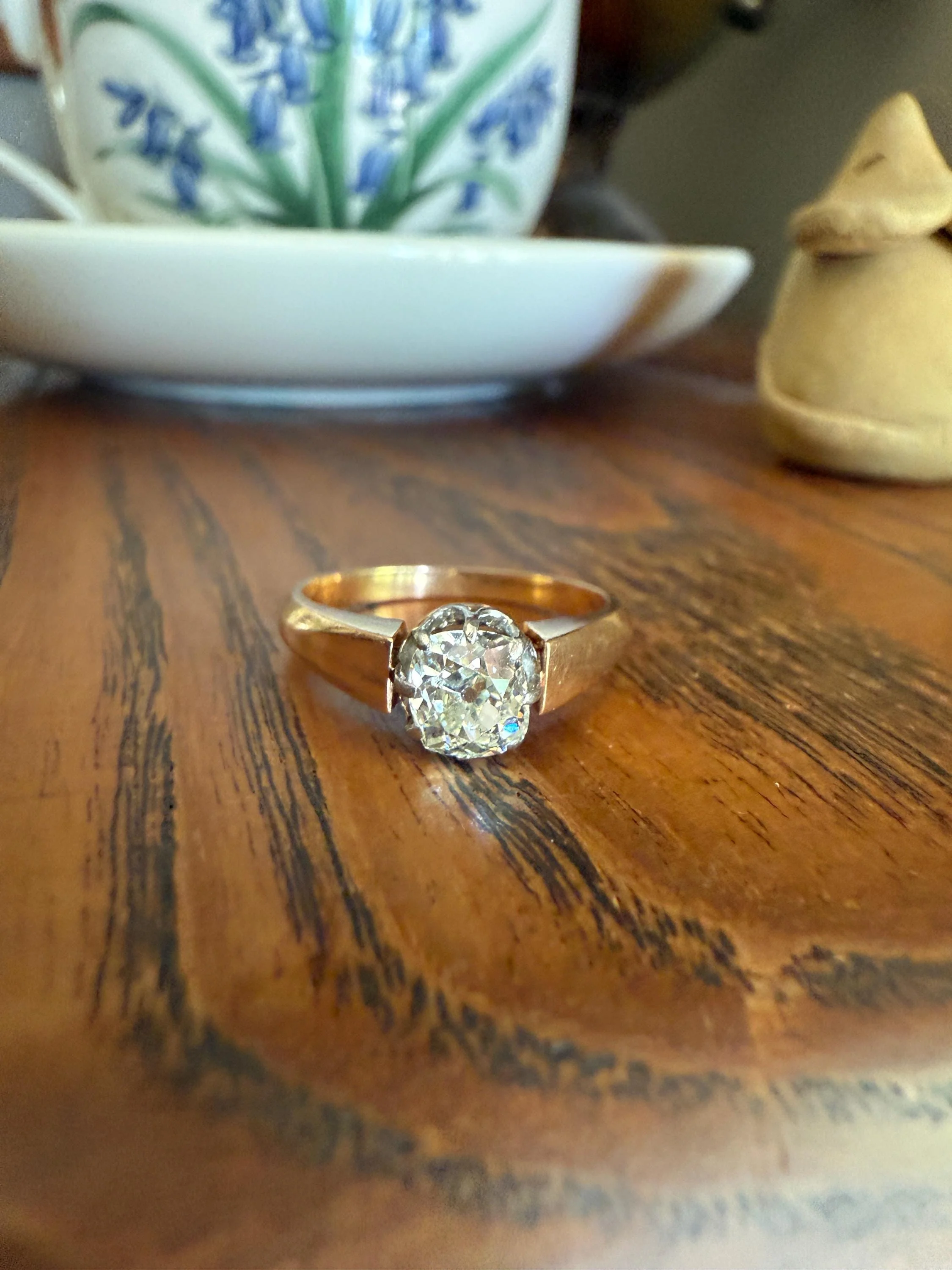 Classic Antique .75 Carat Eye Clean Old Mine Cut Diamond 18k Rosy Gold French Victorian Engagement Ring Solitaire Band Stacker - Image 7