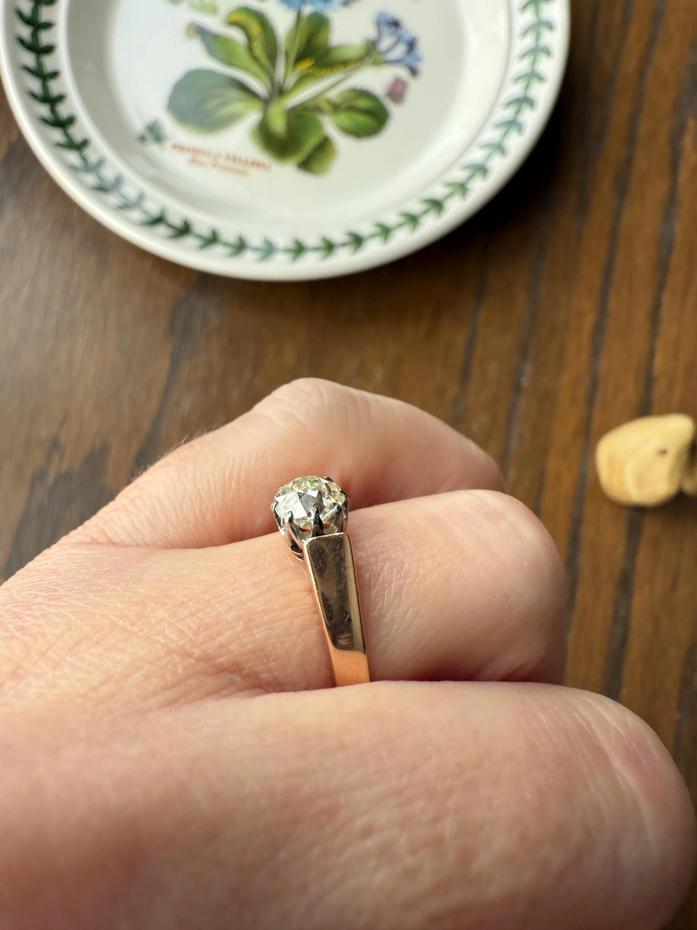 Classic Antique .87 Carat Eye Clean Old Mine Cut Diamond 18k Rosy Gold French Victorian Engagement Ring Solitaire Band Stacker - Image 12