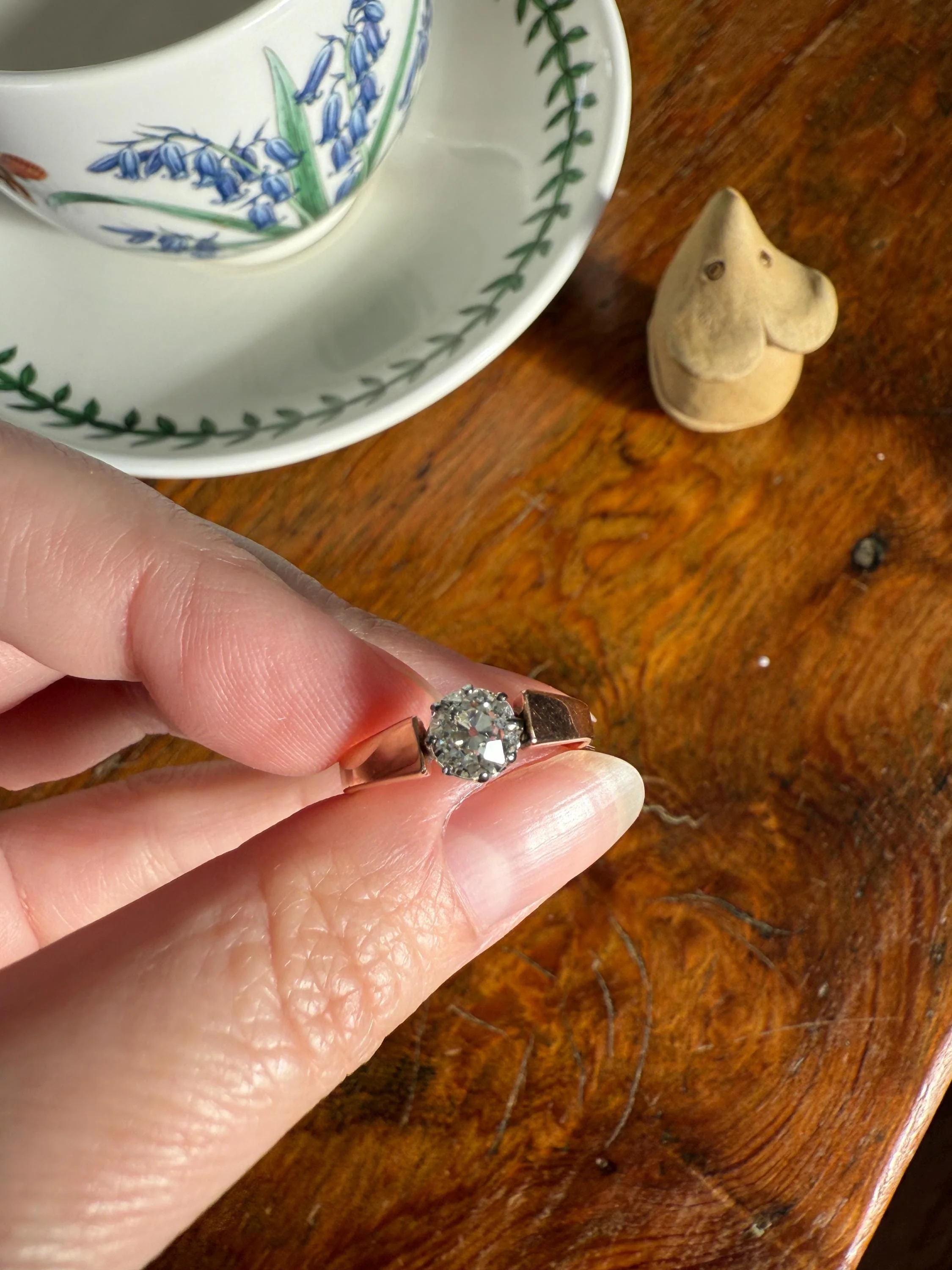Classic Antique .87 Carat Eye Clean Old Mine Cut Diamond 18k Rosy Gold French Victorian Engagement Ring Solitaire Band Stacker - Image 14