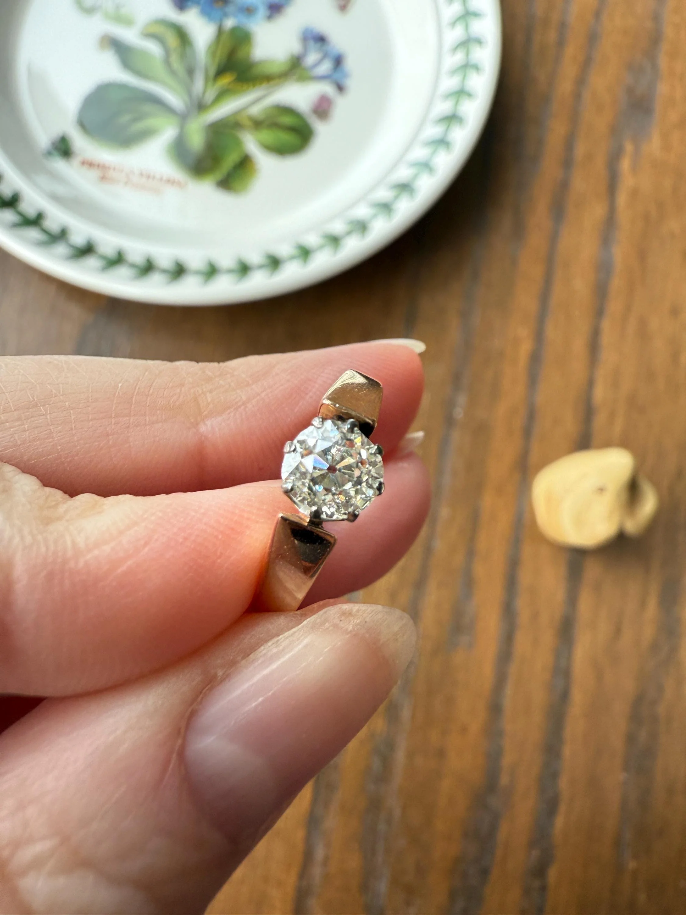Classic Antique .87 Carat Eye Clean Old Mine Cut Diamond 18k Rosy Gold French Victorian Engagement Ring Solitaire Band Stacker - Image 2
