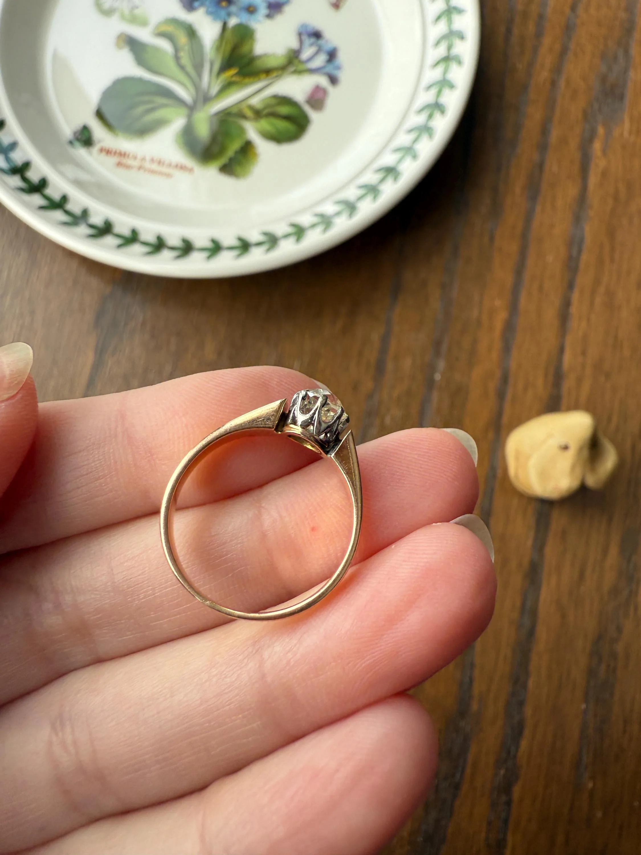 Classic Antique .87 Carat Eye Clean Old Mine Cut Diamond 18k Rosy Gold French Victorian Engagement Ring Solitaire Band Stacker - Image 20