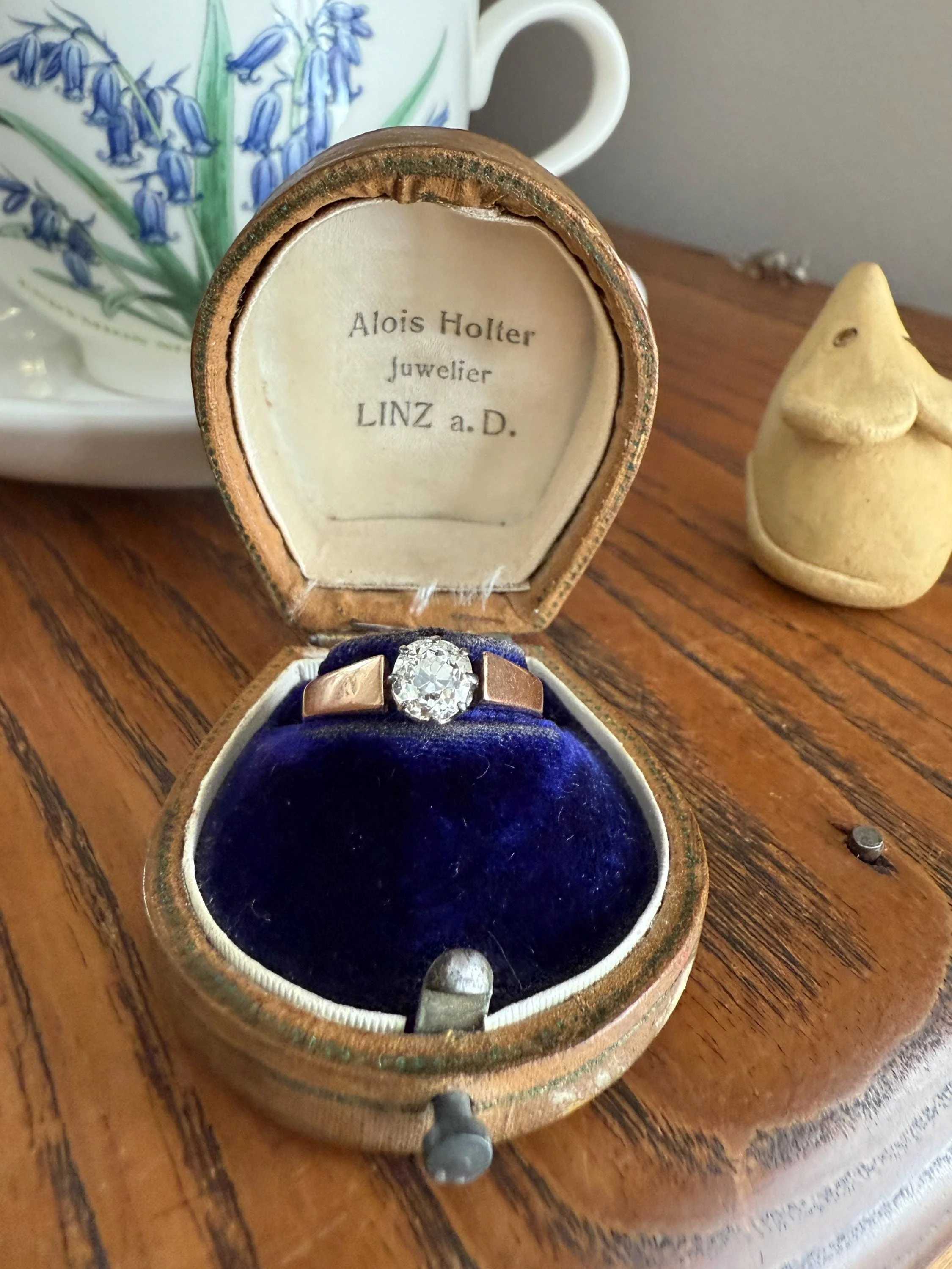 Classic Antique .87 Carat Eye Clean Old Mine Cut Diamond 18k Rosy Gold French Victorian Engagement Ring Solitaire Band Stacker - Image 6
