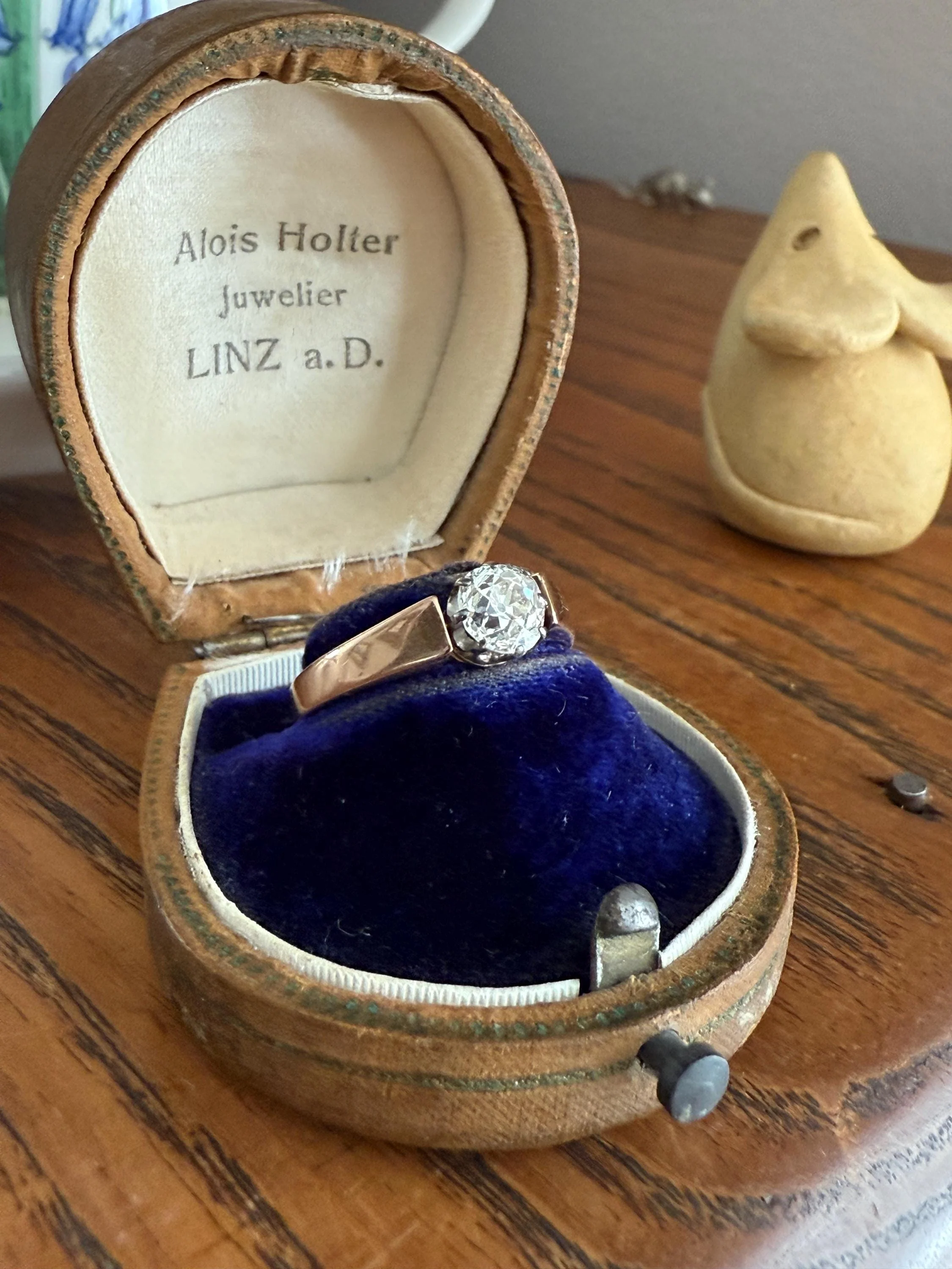 Classic Antique .87 Carat Eye Clean Old Mine Cut Diamond 18k Rosy Gold French Victorian Engagement Ring Solitaire Band Stacker - Image 8