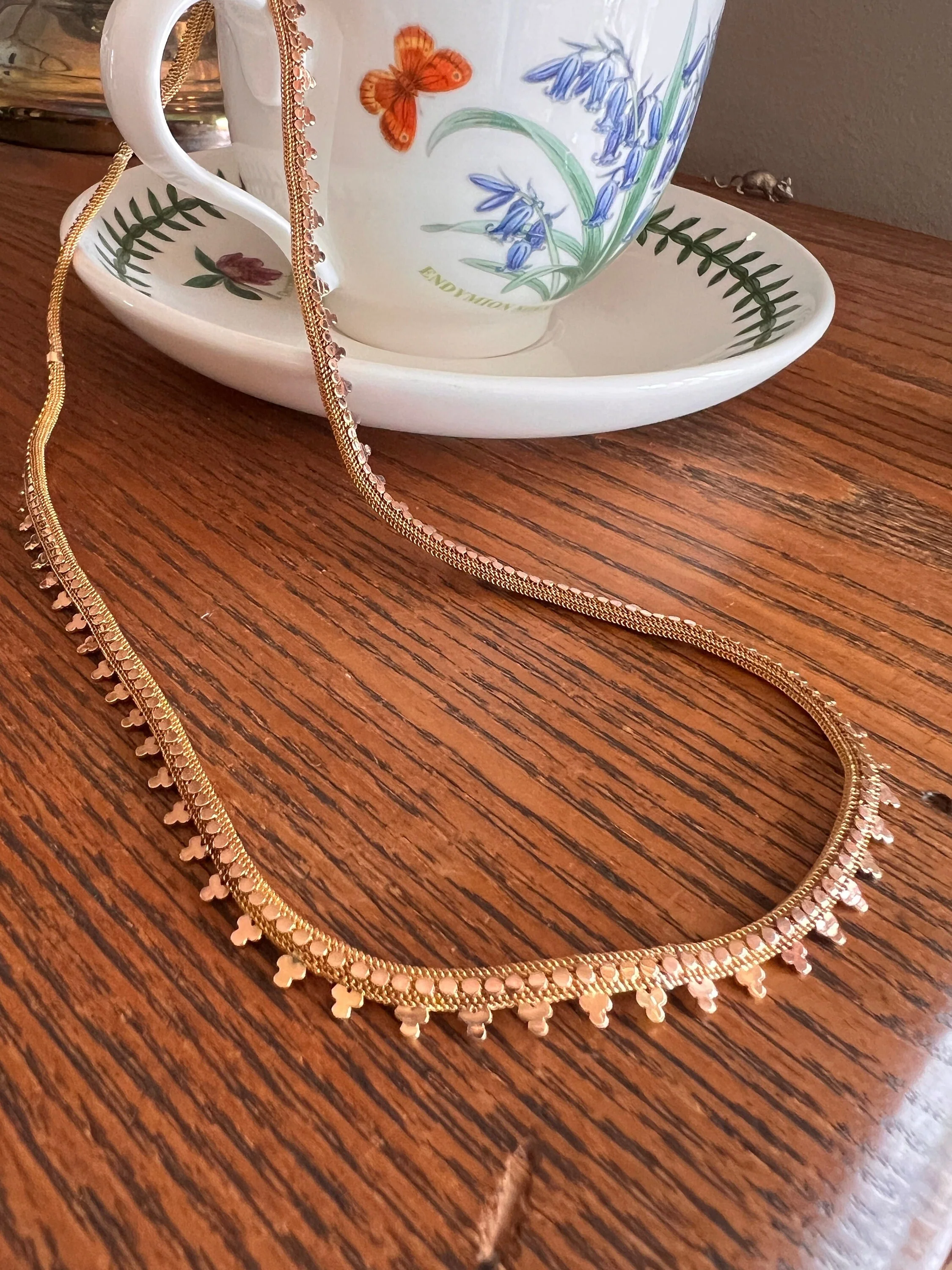 Clover Rivet Shimmering French Antique 18g 18k GOLD Solid Rosy Book Chain Necklace Wide Mesh 17.25"