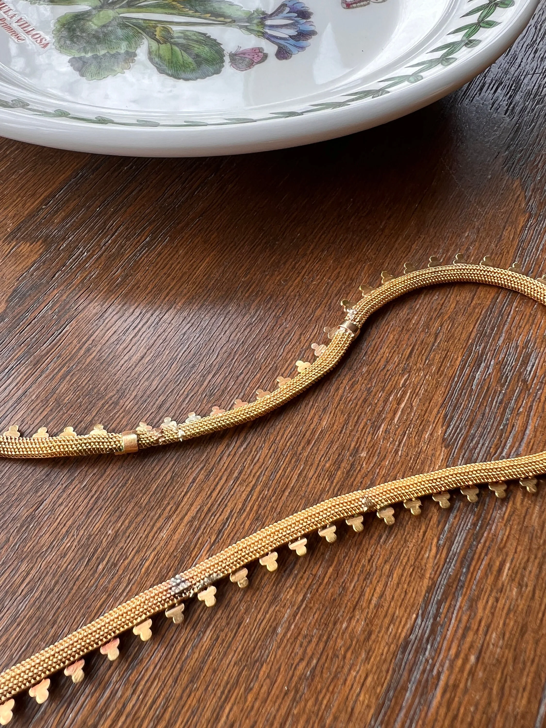 Clover Rivet Shimmering French Antique 18g 18k GOLD Solid Rosy Book Chain Necklace Wide Mesh 17.25" - Image 10