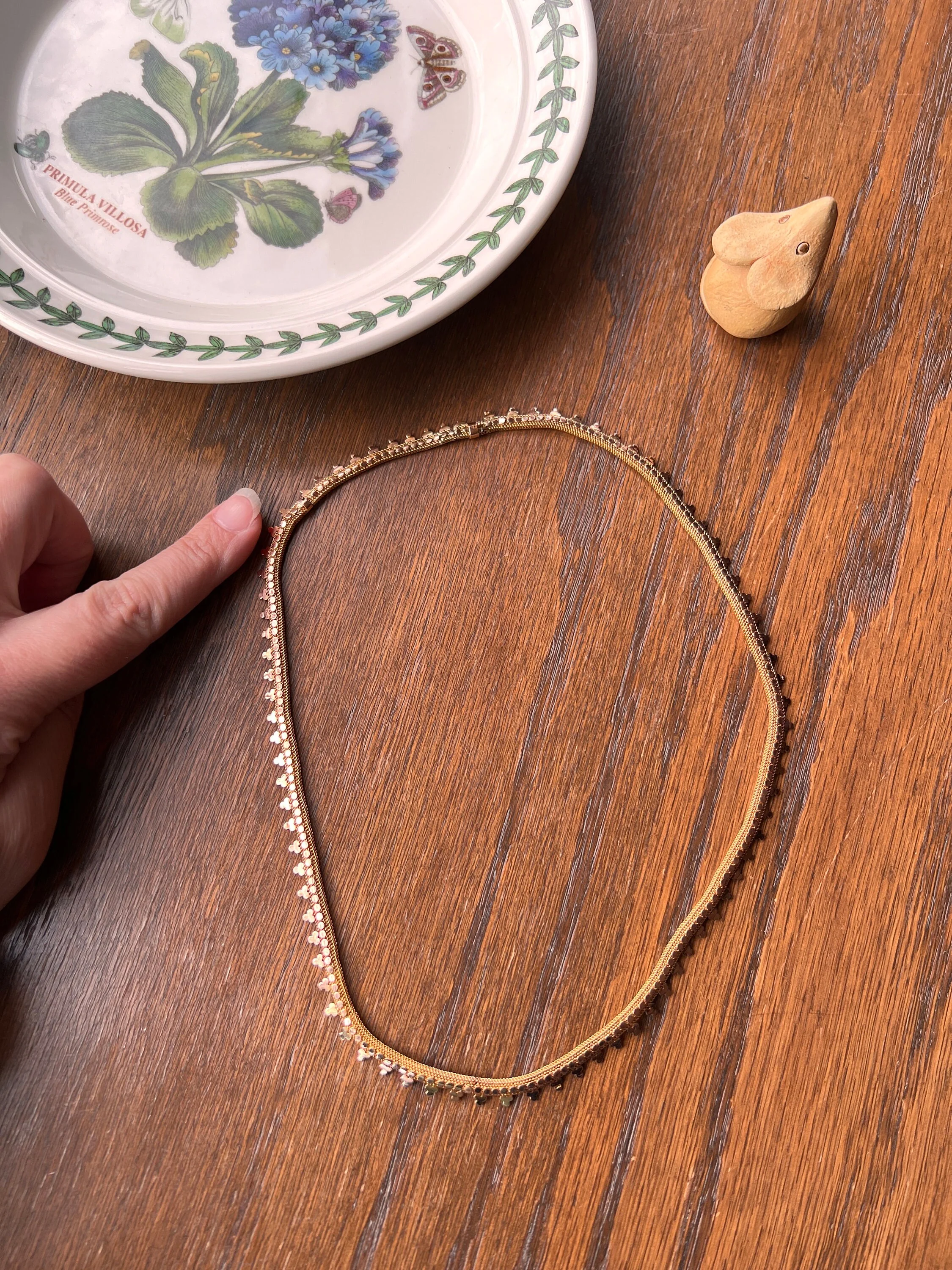 Clover Rivet Shimmering French Antique 18g 18k GOLD Solid Rosy Book Chain Necklace Wide Mesh 17.25" - Image 2