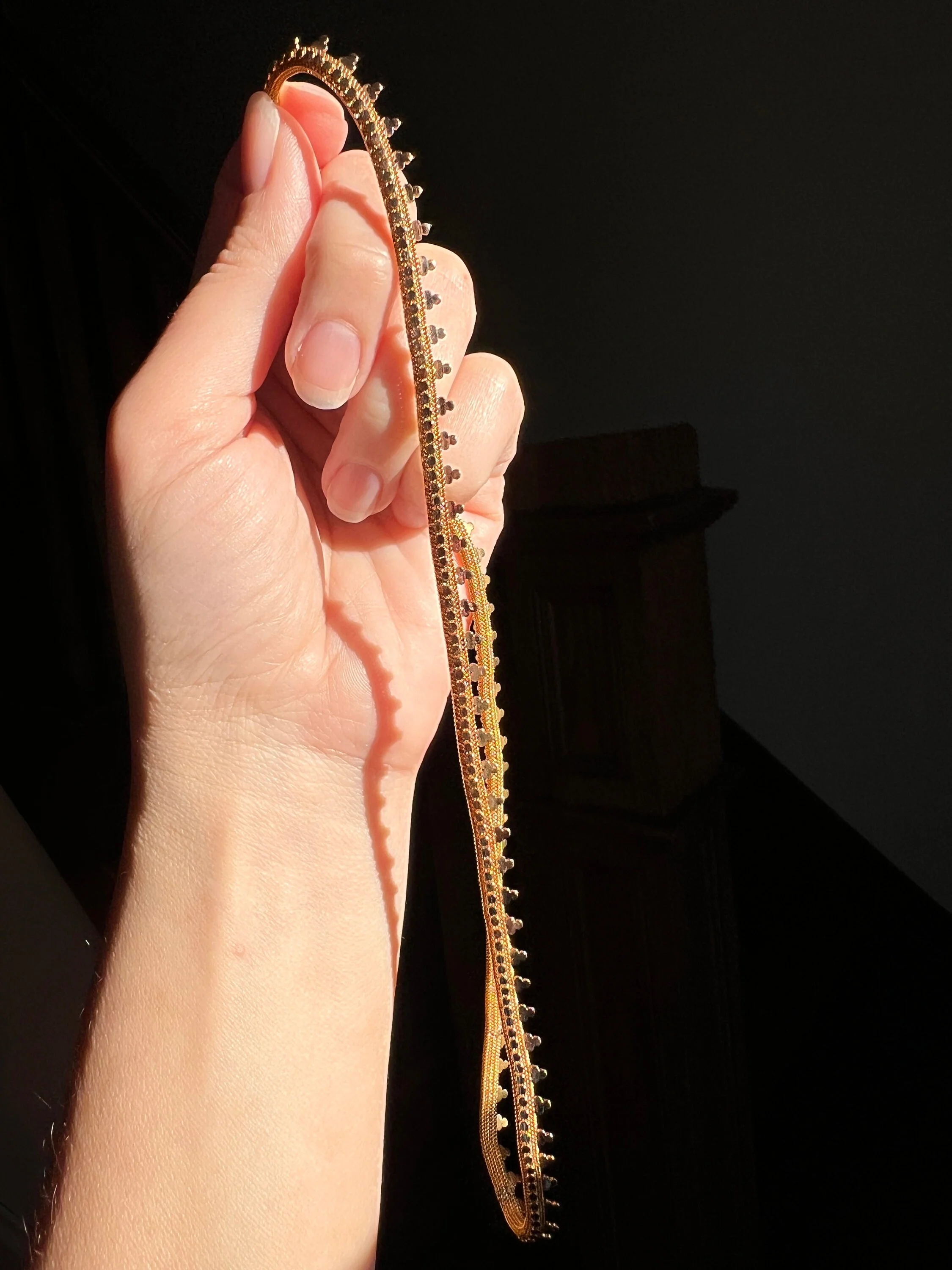 Clover Rivet Shimmering French Antique 18g 18k GOLD Solid Rosy Book Chain Necklace Wide Mesh 17.25" - Image 4