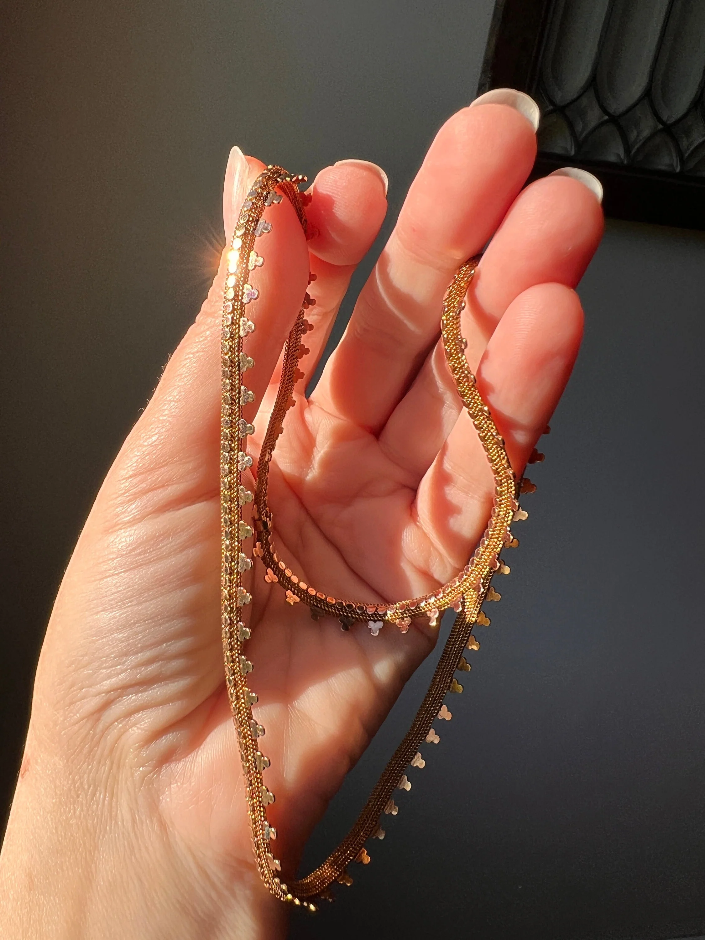 Clover Rivet Shimmering French Antique 18g 18k GOLD Solid Rosy Book Chain Necklace Wide Mesh 17.25" - Image 5