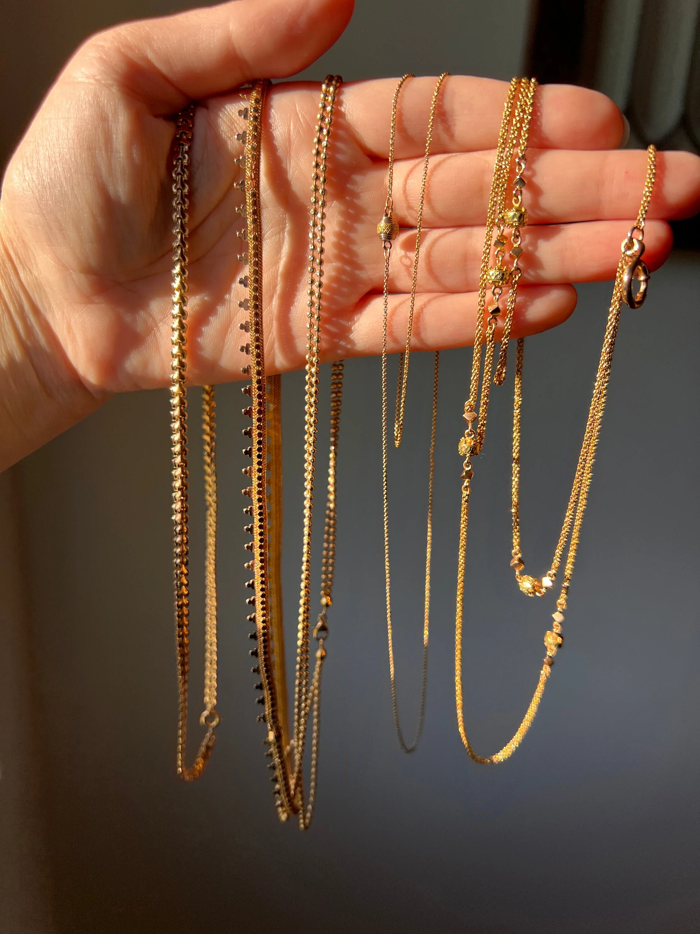 Clover Rivet Shimmering French Antique 18g 18k GOLD Solid Rosy Book Chain Necklace Wide Mesh 17.25" - Image 6