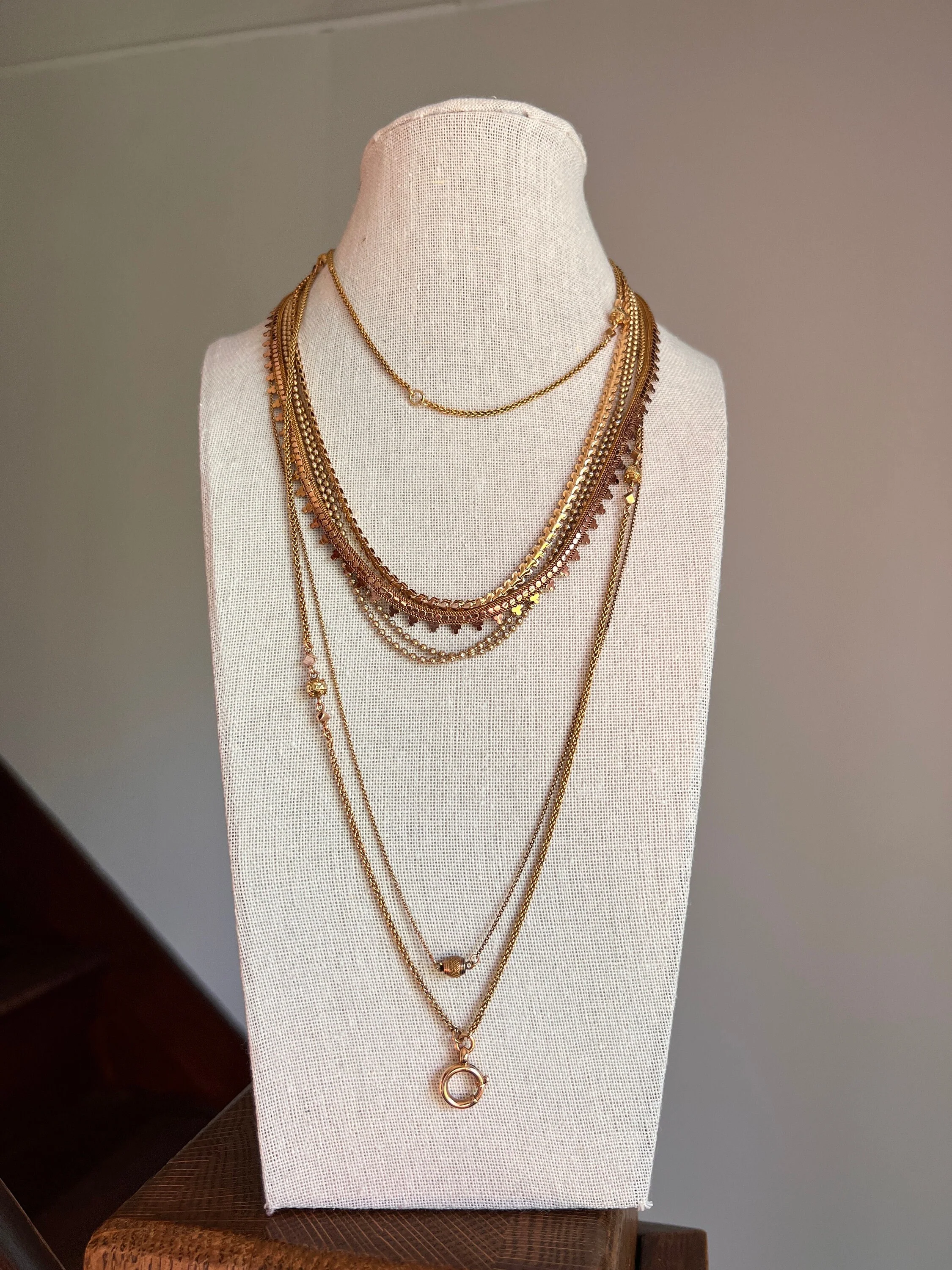 Clover Rivet Shimmering French Antique 18g 18k GOLD Solid Rosy Book Chain Necklace Wide Mesh 17.25" - Image 8