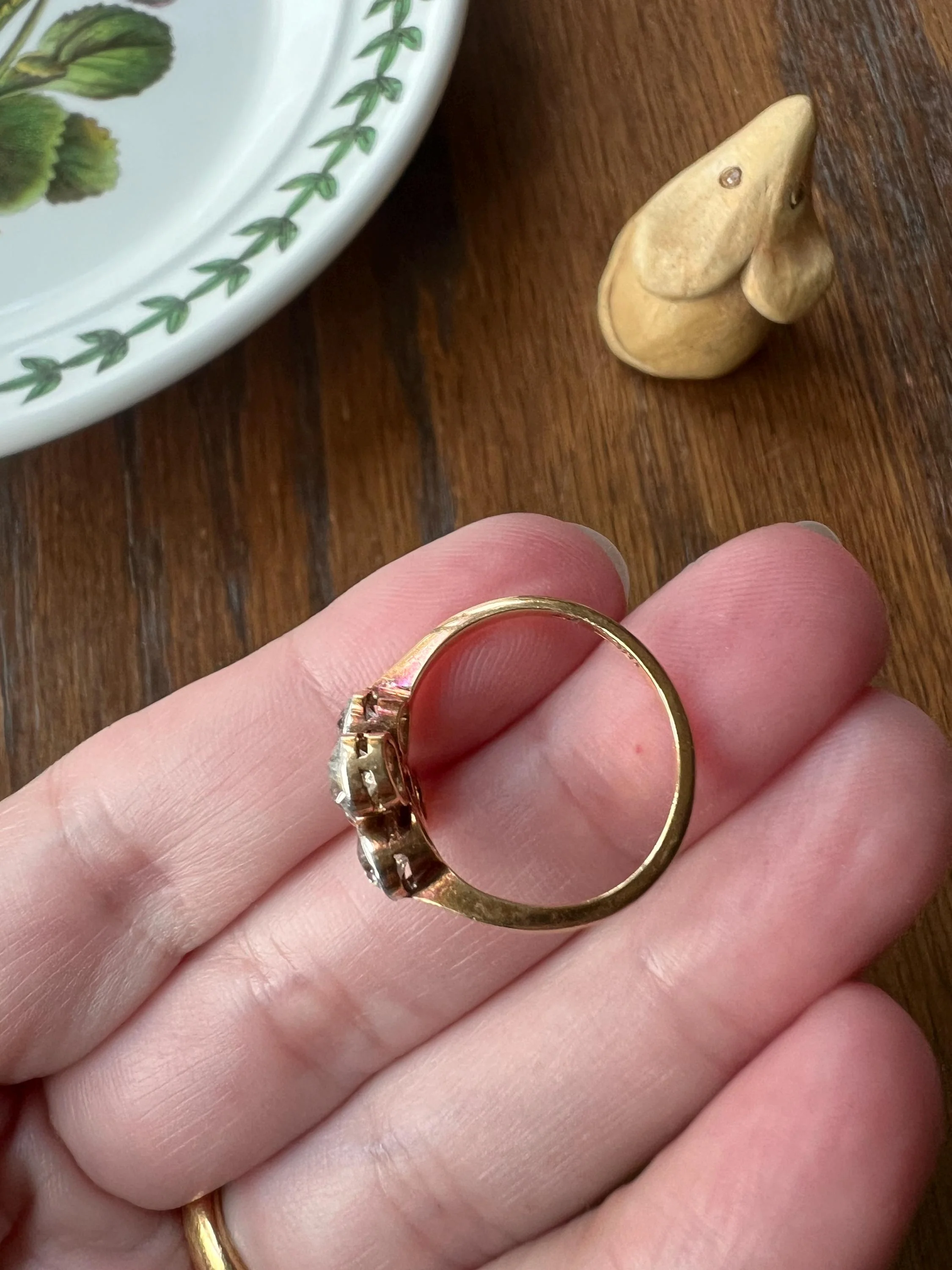 CRUCIFORM 1.25 Carat Old Mine Cut DIAMOND Ring Antique EDWARDIAN 18k Gold Platinum Five Stone - Image 10