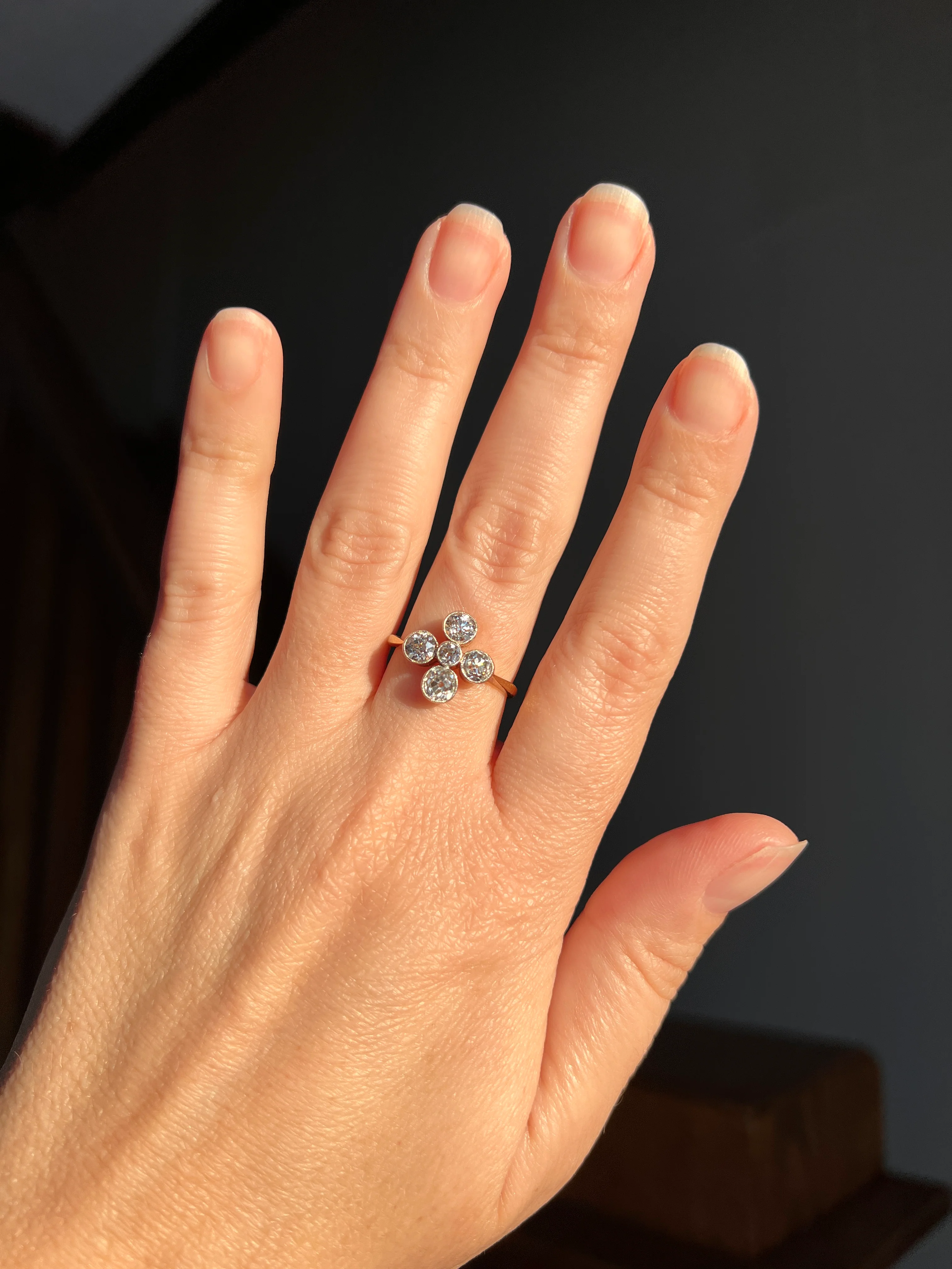CRUCIFORM 1.25 Carat Old Mine Cut DIAMOND Ring Antique EDWARDIAN 18k Gold Platinum Five Stone - Image 12
