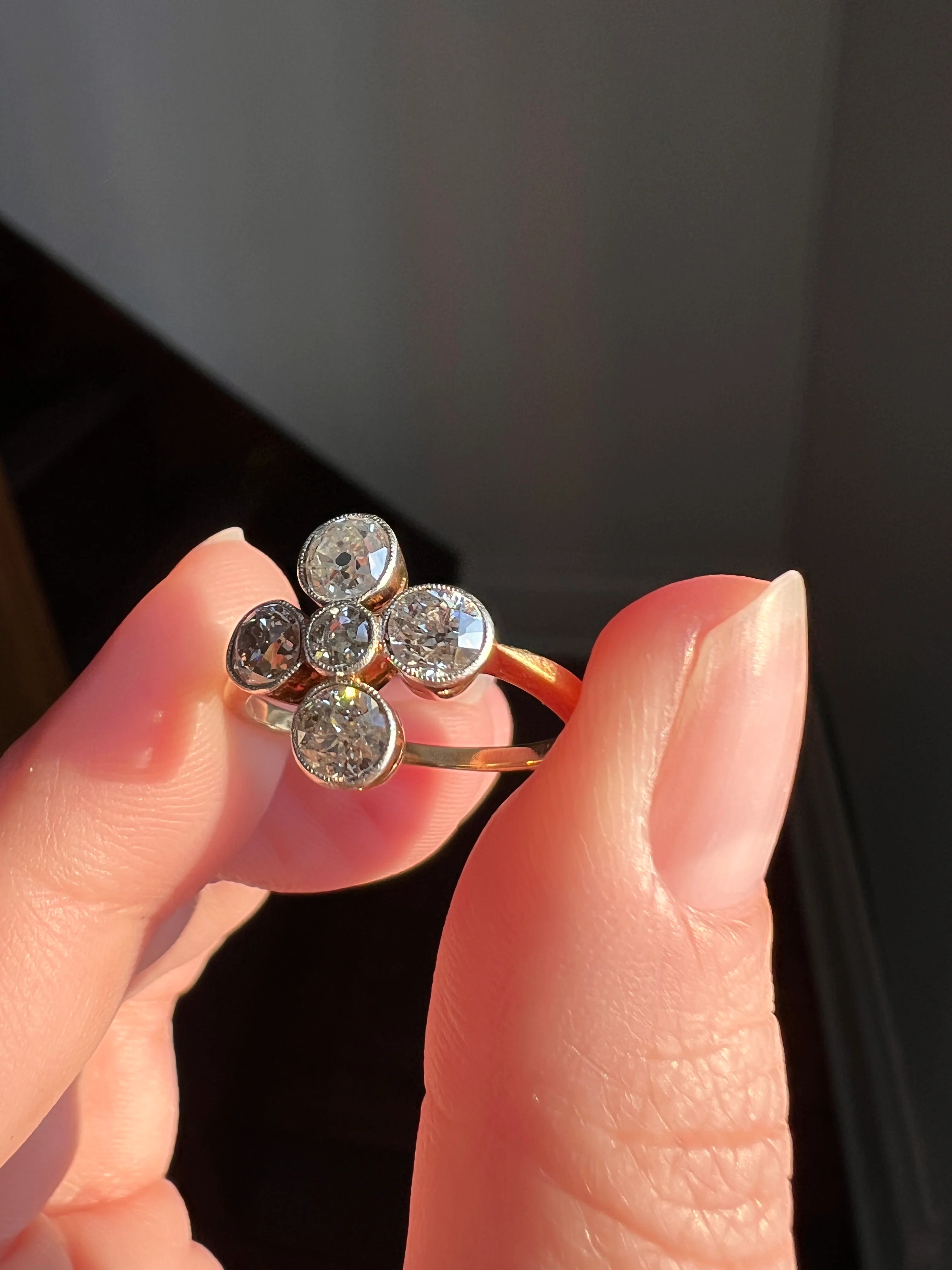 CRUCIFORM 1.25 Carat Old Mine Cut DIAMOND Ring Antique EDWARDIAN 18k Gold Platinum Five Stone - Image 13