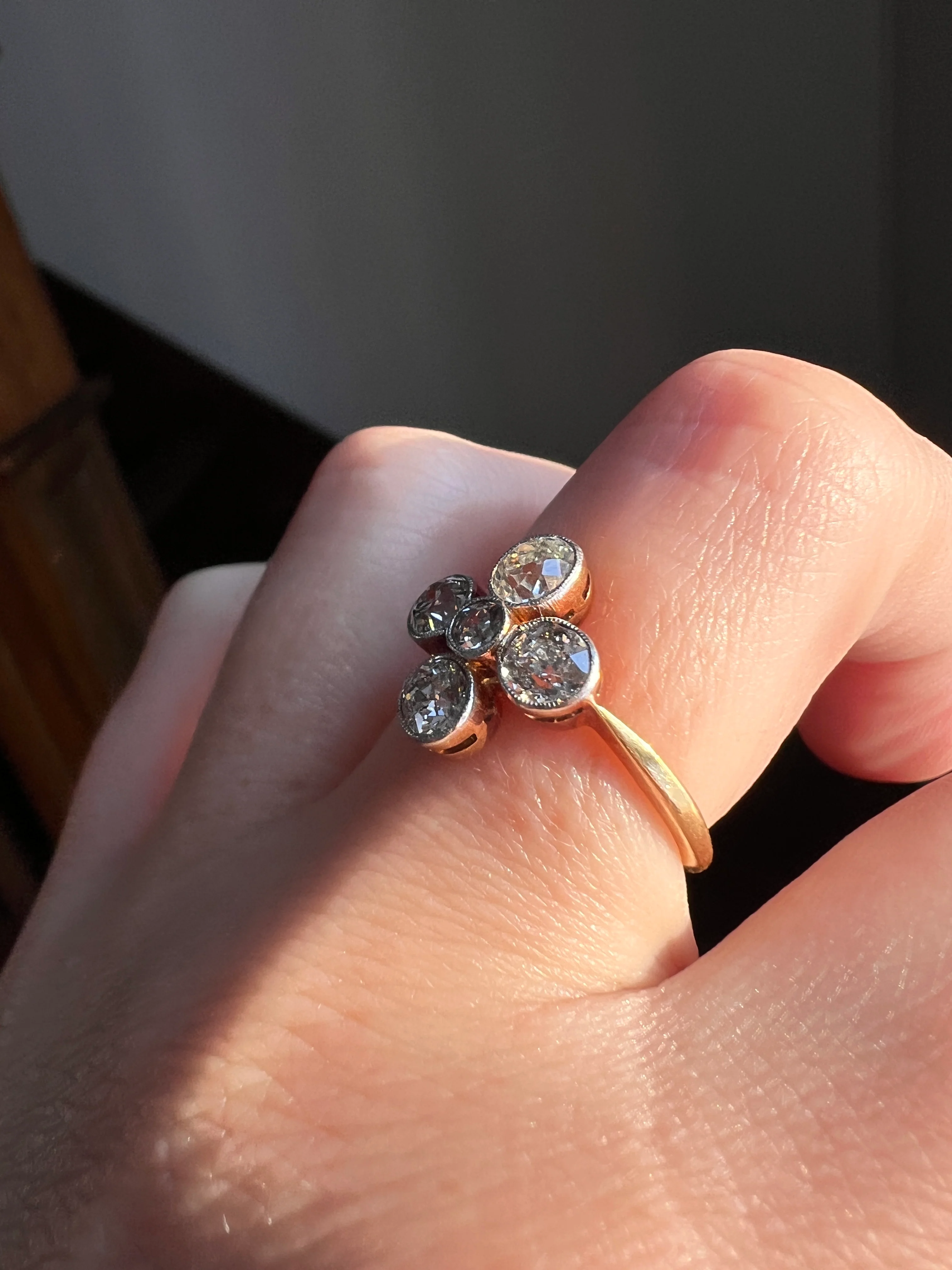 CRUCIFORM 1.25 Carat Old Mine Cut DIAMOND Ring Antique EDWARDIAN 18k Gold Platinum Five Stone - Image 14