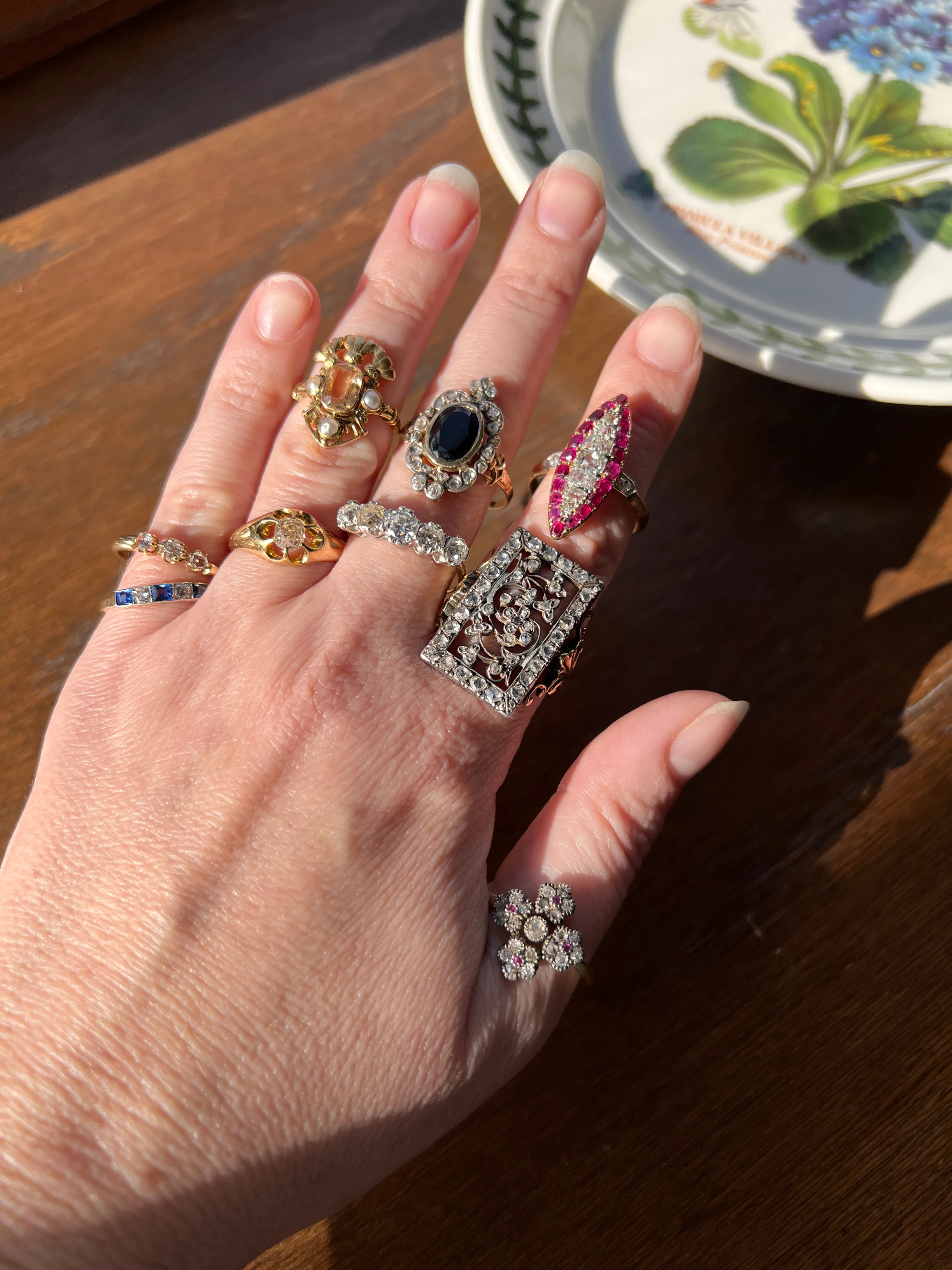 Cruciform FLORAL Rose Old Mine Cut DIAMOND Encrusted Ring Ruby Center French Georgian Victorian Antique 18k Gold - Image 12