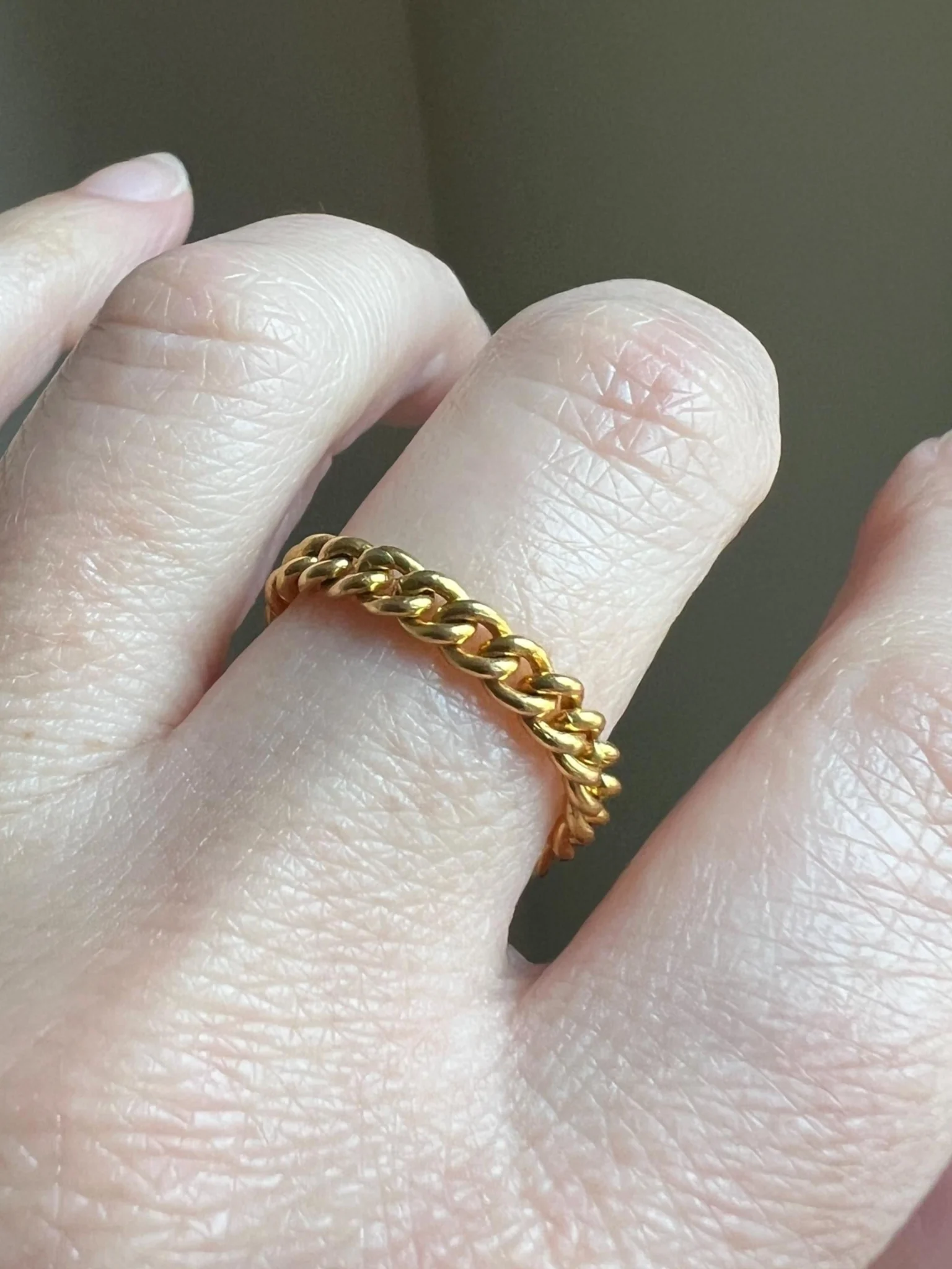CURB CHAIN RING French Vintage Stacker Band Ring 18k Gold Flexible Texture Eternity Cuban Minimalist Gift Unisex Man Ring