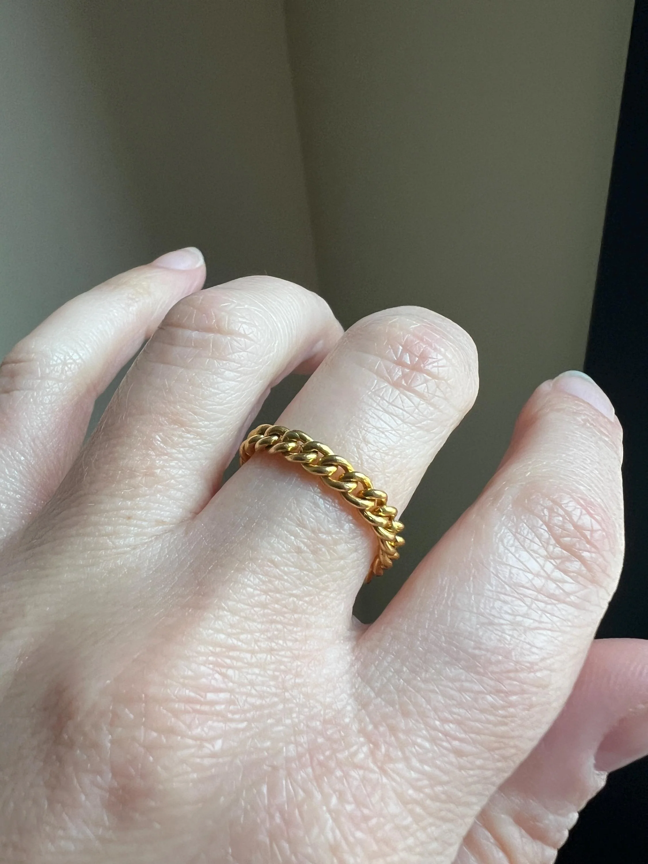 CURB CHAIN RING French Vintage Stacker Band Ring 18k Gold Flexible Texture Eternity Cuban Minimalist Gift Unisex Man Ring - Image 11