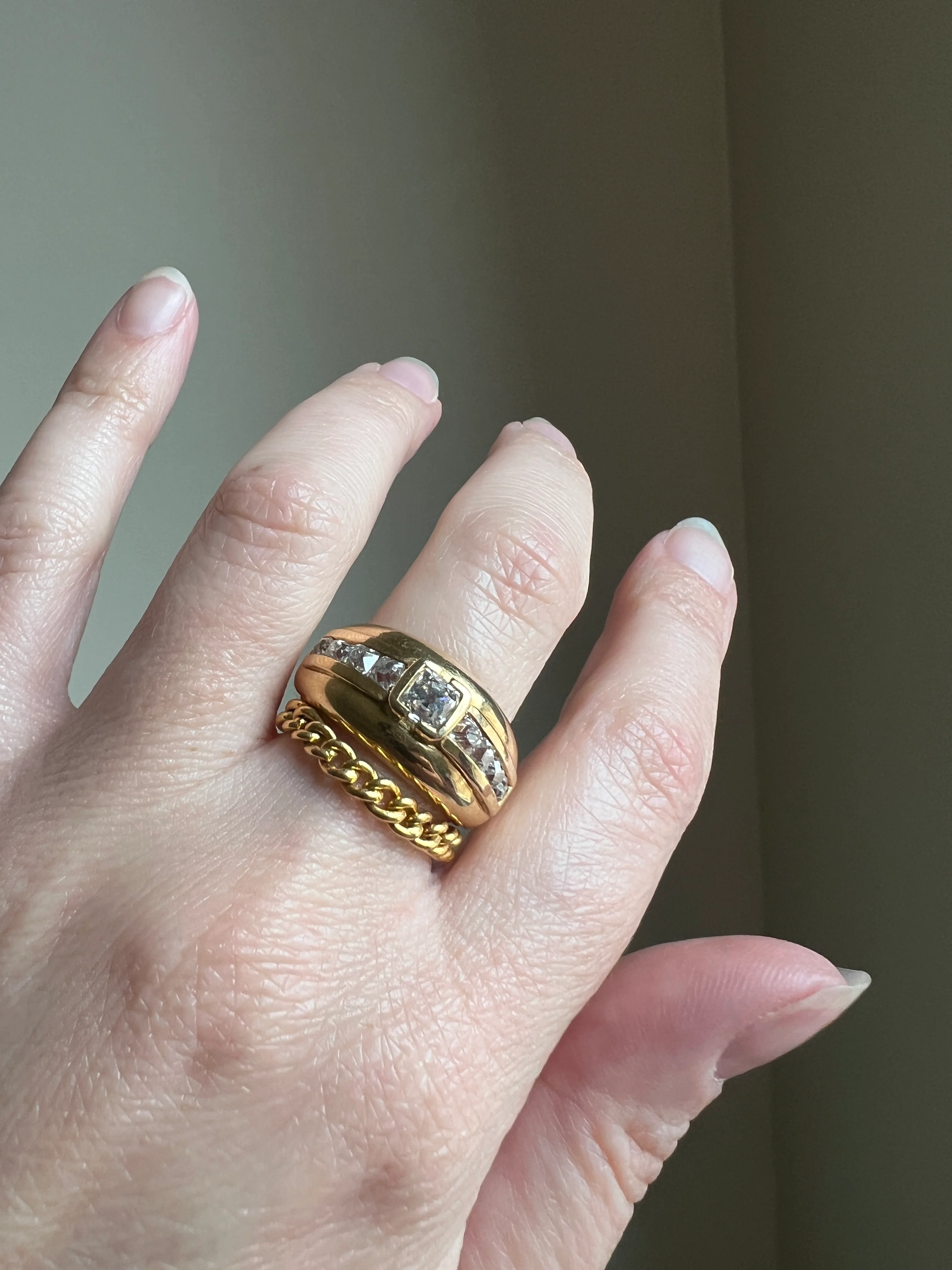 CURB CHAIN RING French Vintage Stacker Band Ring 18k Gold Flexible Texture Eternity Cuban Minimalist Gift Unisex Man Ring - Image 13