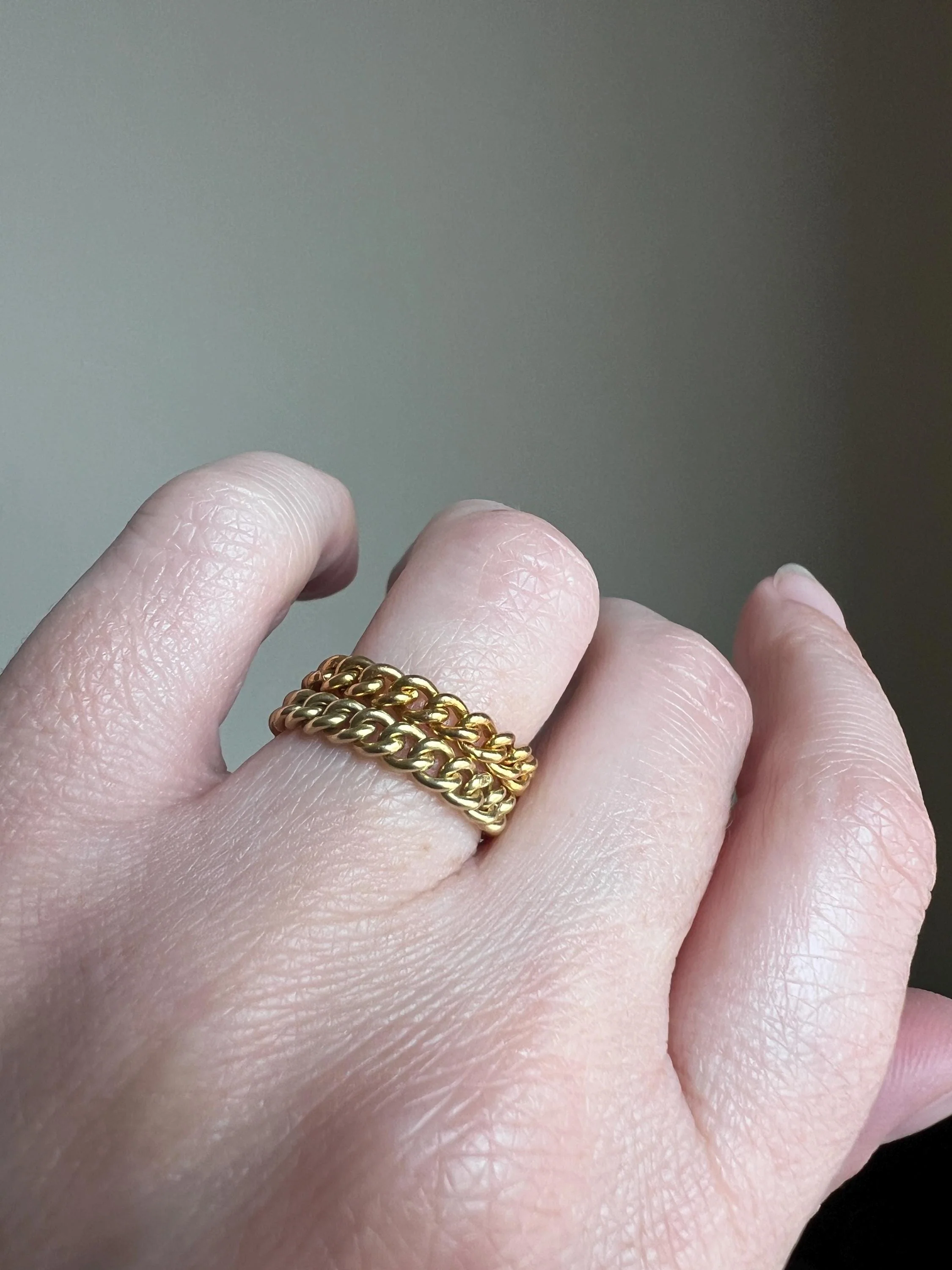 CURB CHAIN RING French Vintage Stacker Band Ring 18k Gold Flexible Texture Eternity Cuban Minimalist Gift Unisex Man Ring - Image 2