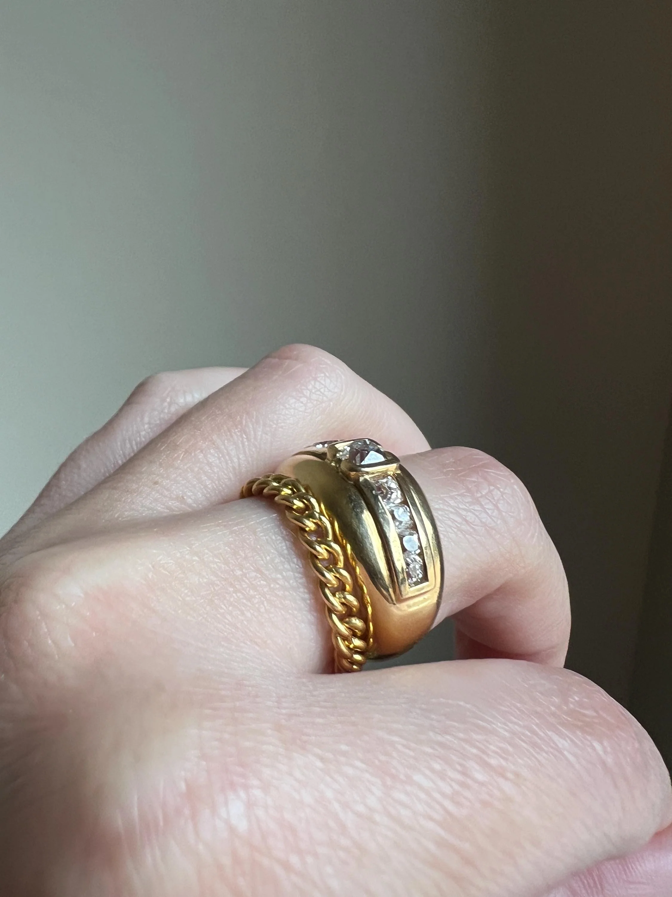 CURB CHAIN RING French Vintage Stacker Band Ring 18k Gold Flexible Texture Eternity Cuban Minimalist Gift Unisex Man Ring - Image 5