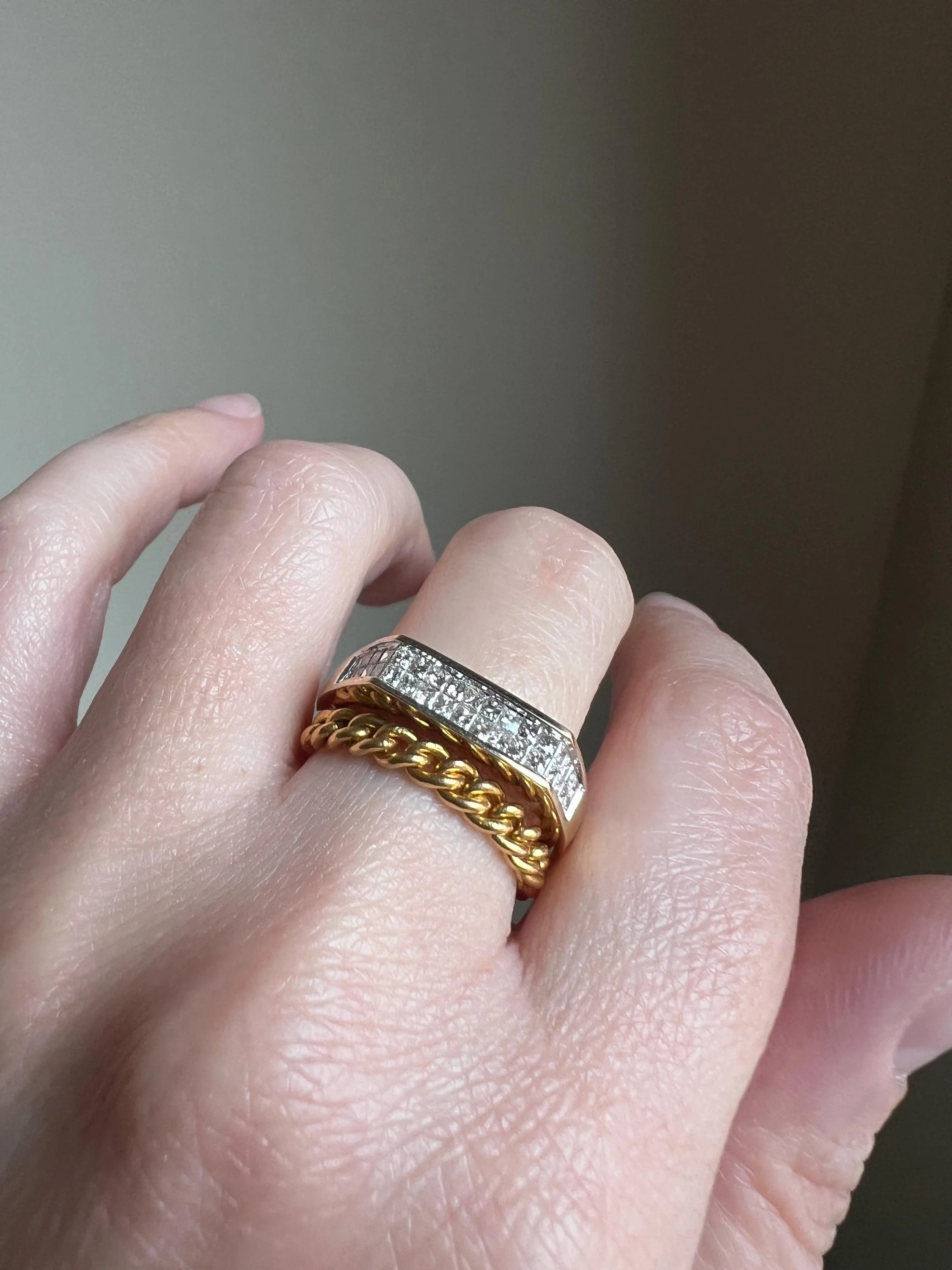 CURB CHAIN RING French Vintage Stacker Band Ring 18k Gold Flexible Texture Eternity Cuban Minimalist Gift Unisex Man Ring - Image 7
