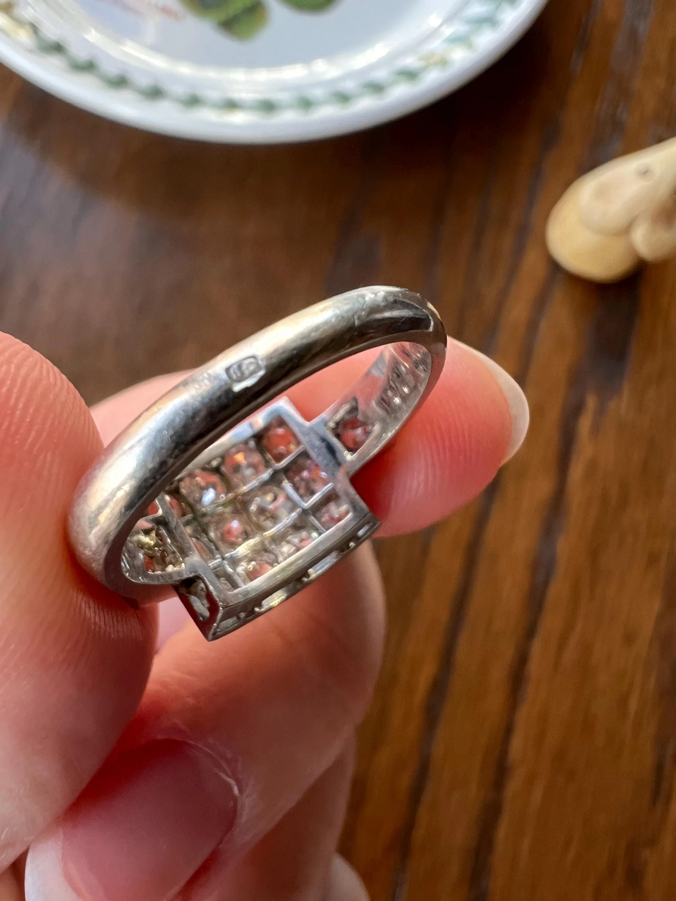 Two Carat 14 Old Mine Cut DIAMOND Curved Cluster Grid Ring French Antique Platinum Cobblestone - Image 10
