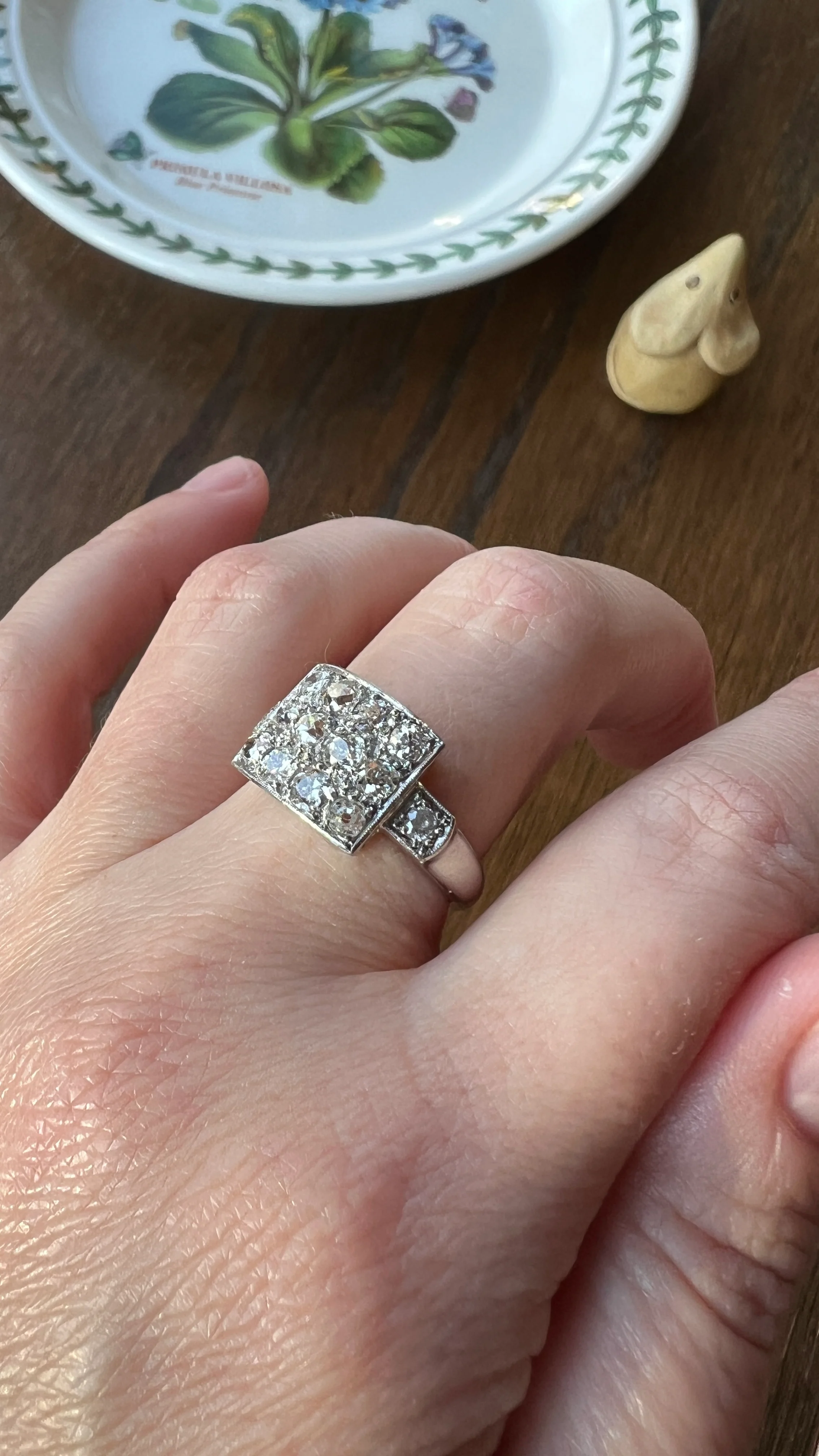 Two Carat 14 Old Mine Cut DIAMOND Curved Cluster Grid Ring French Antique Platinum Cobblestone - Image 12