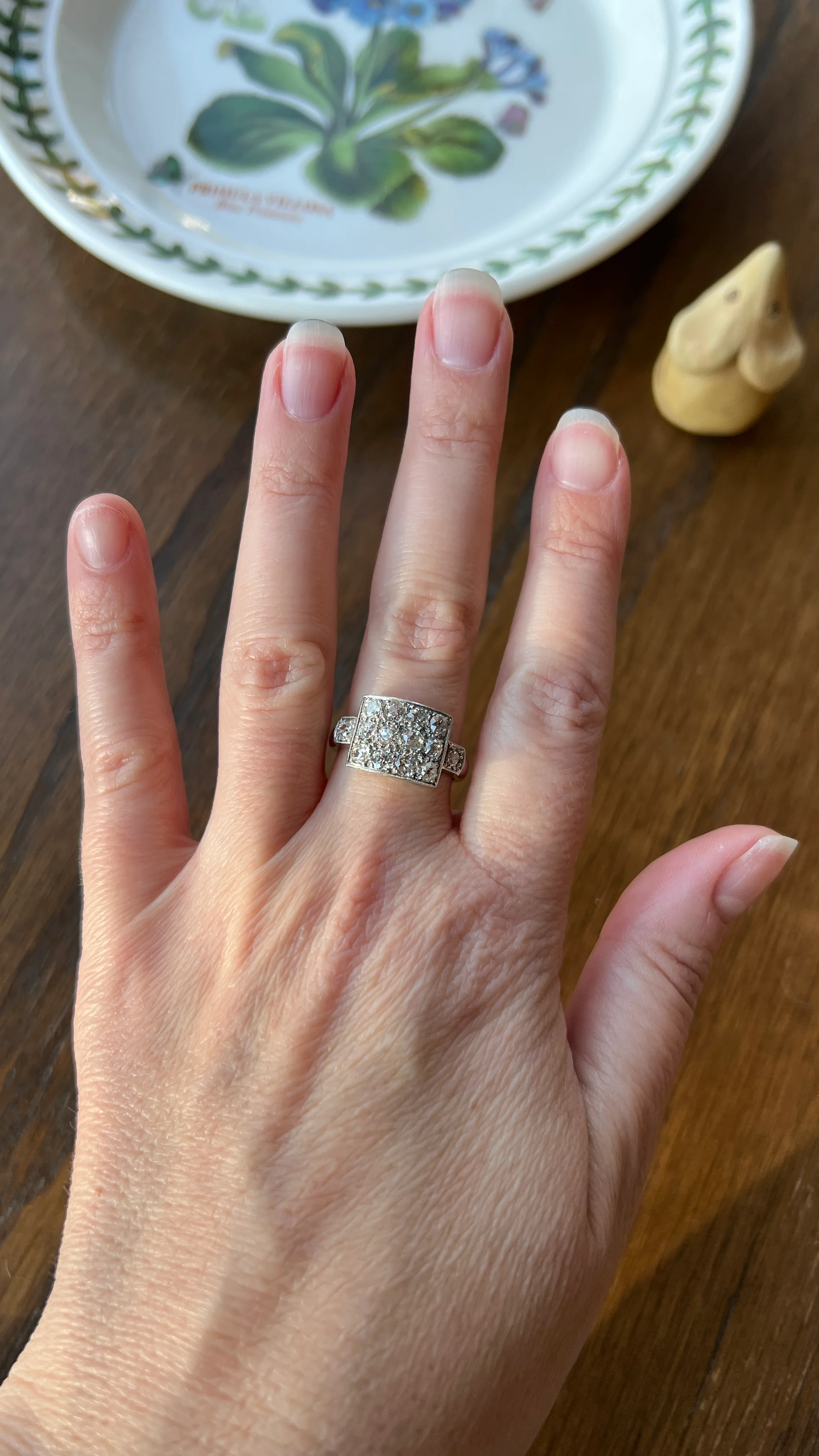 Two Carat 14 Old Mine Cut DIAMOND Curved Cluster Grid Ring French Antique Platinum Cobblestone - Image 13
