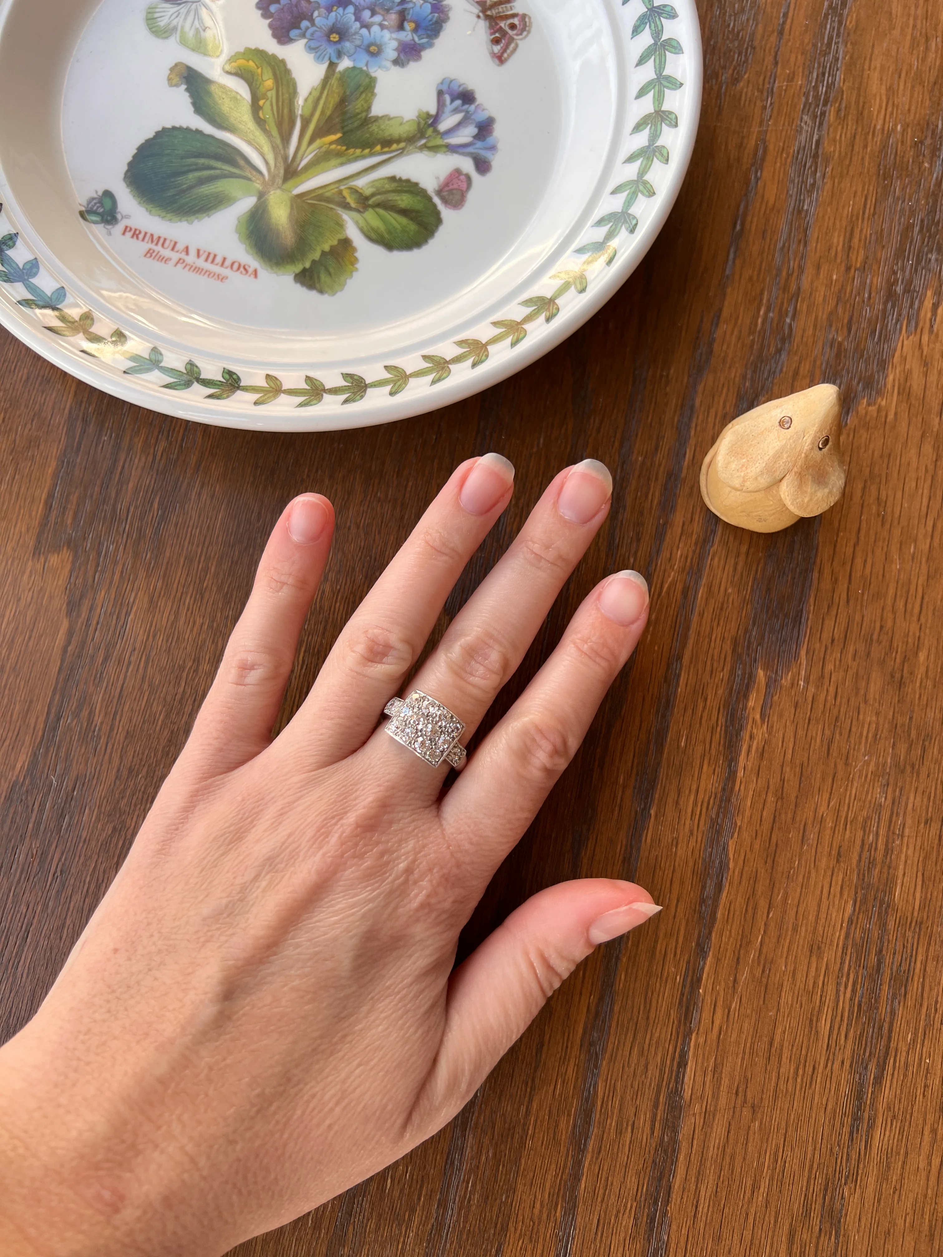 Two Carat 14 Old Mine Cut DIAMOND Curved Cluster Grid Ring French Antique Platinum Cobblestone - Image 18