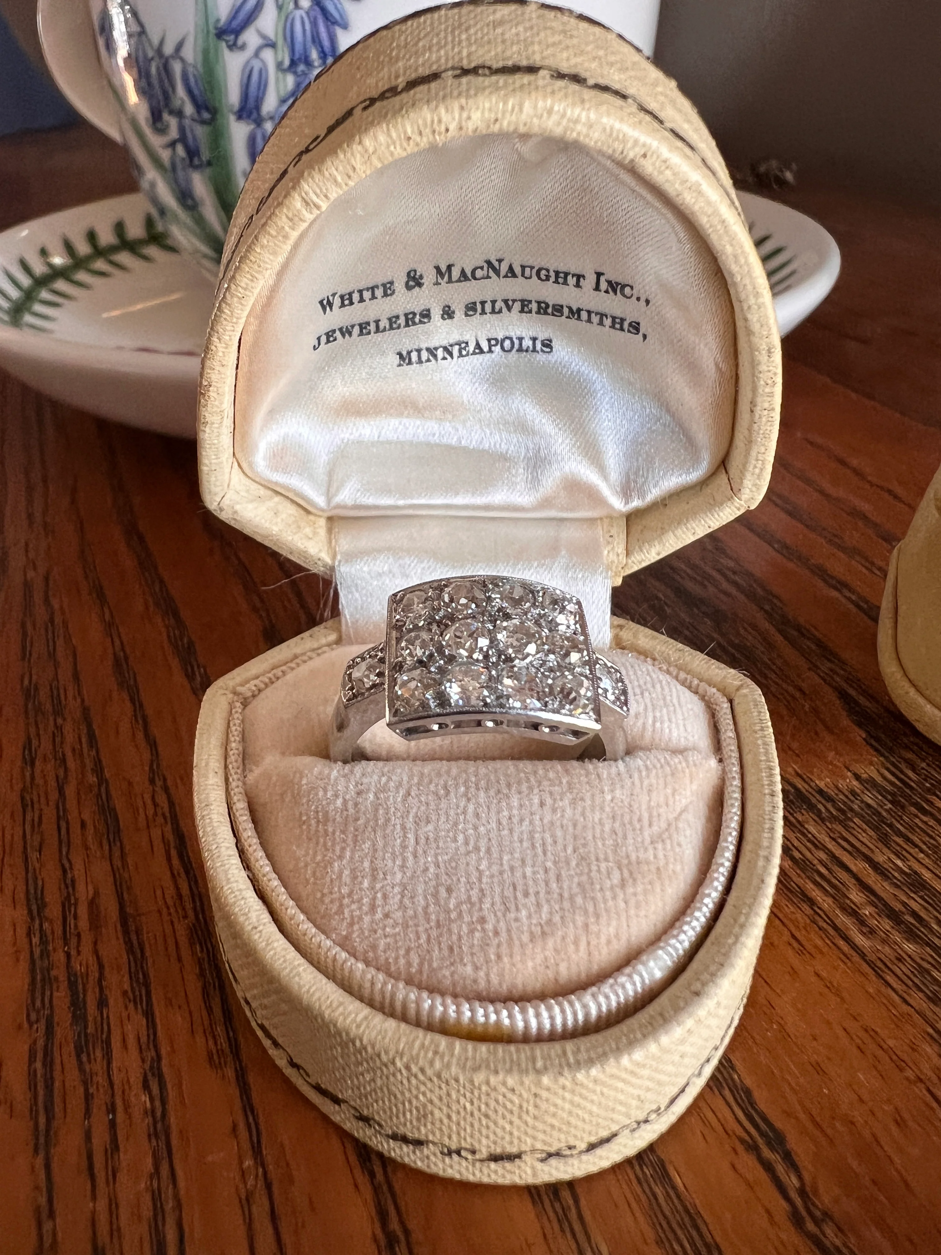 Two Carat 14 Old Mine Cut DIAMOND Curved Cluster Grid Ring French Antique Platinum Cobblestone - Image 21